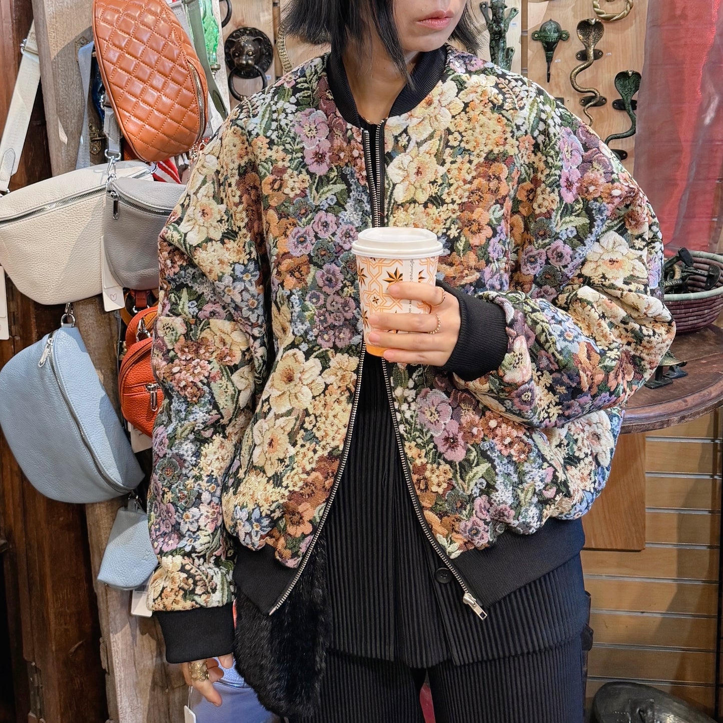 Oversized Jacquard Bomber Jacket