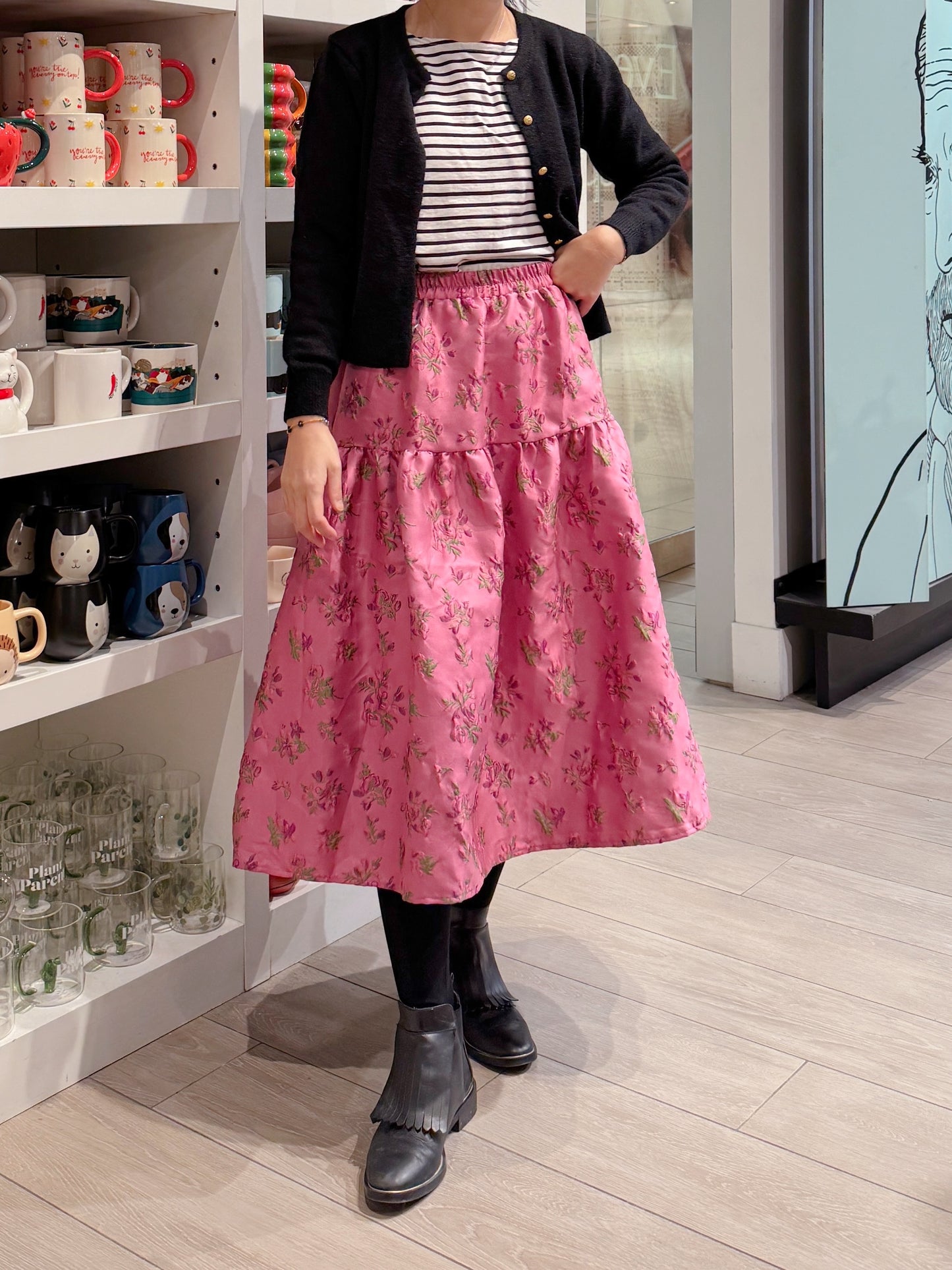 jacquard flower skirt (gray, pink)