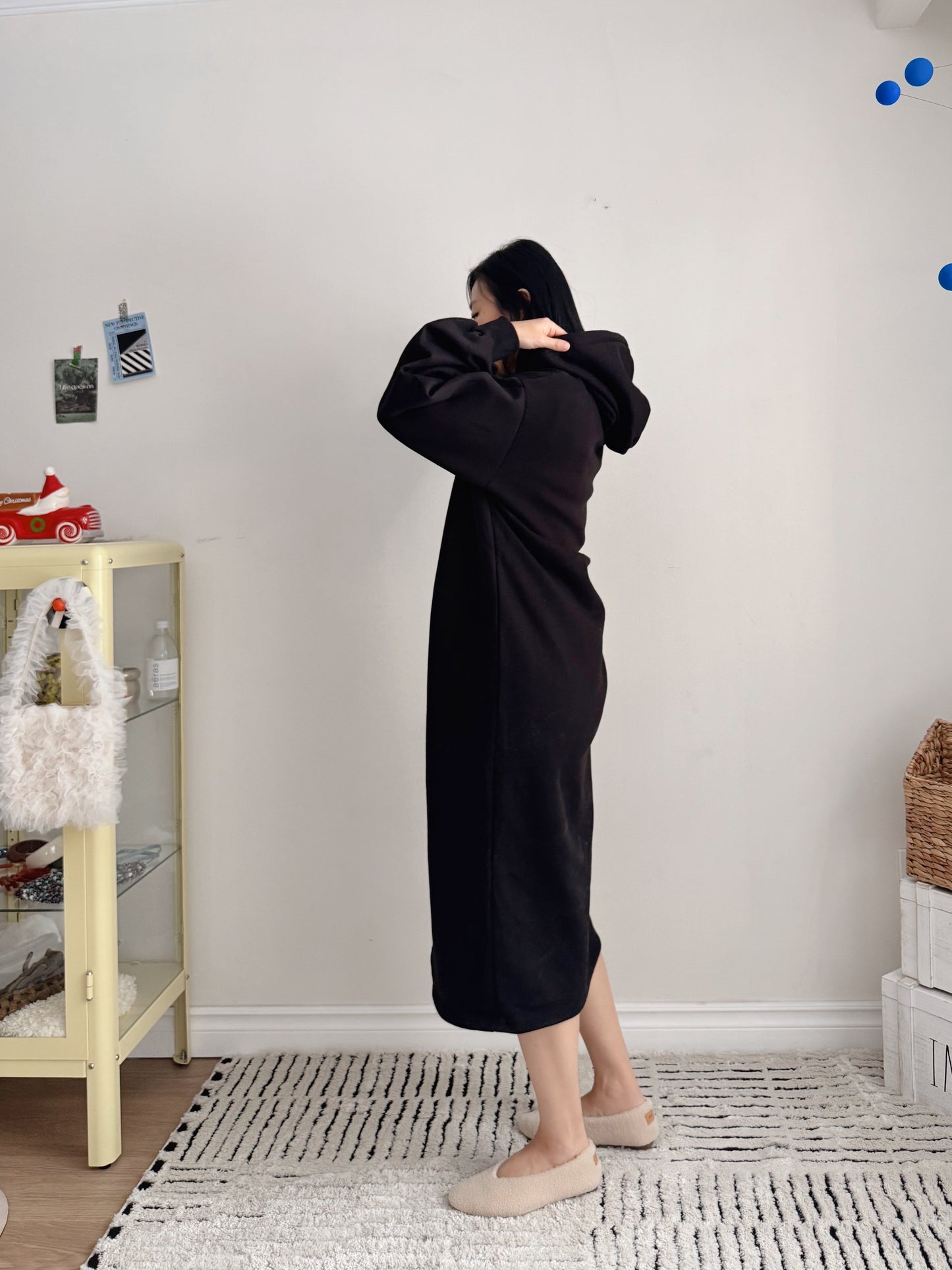 Hoodie long dress (gray,oatmeal, black)