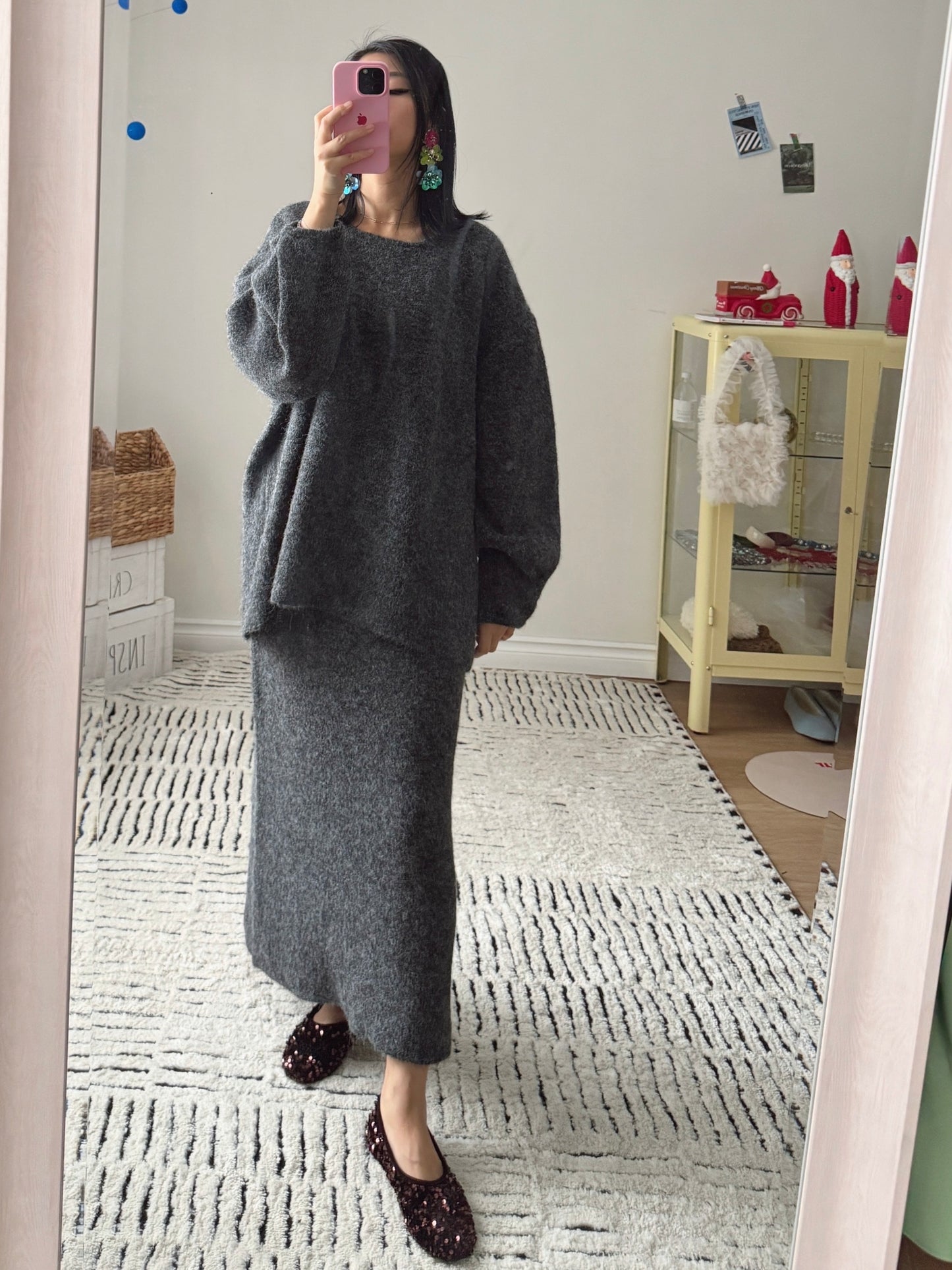 Button Knit Two Piece Sets(brown, grey)