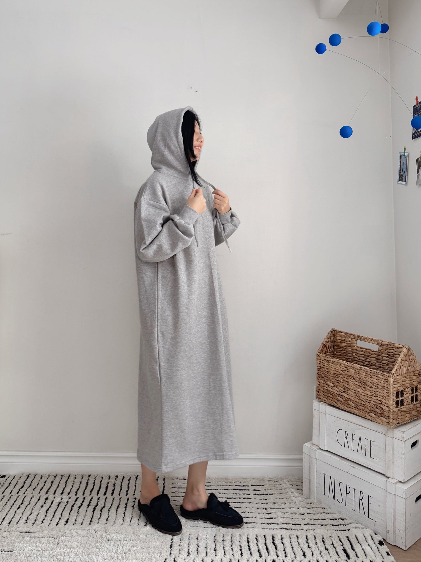 Hoodie long dress (gray,oatmeal, black)
