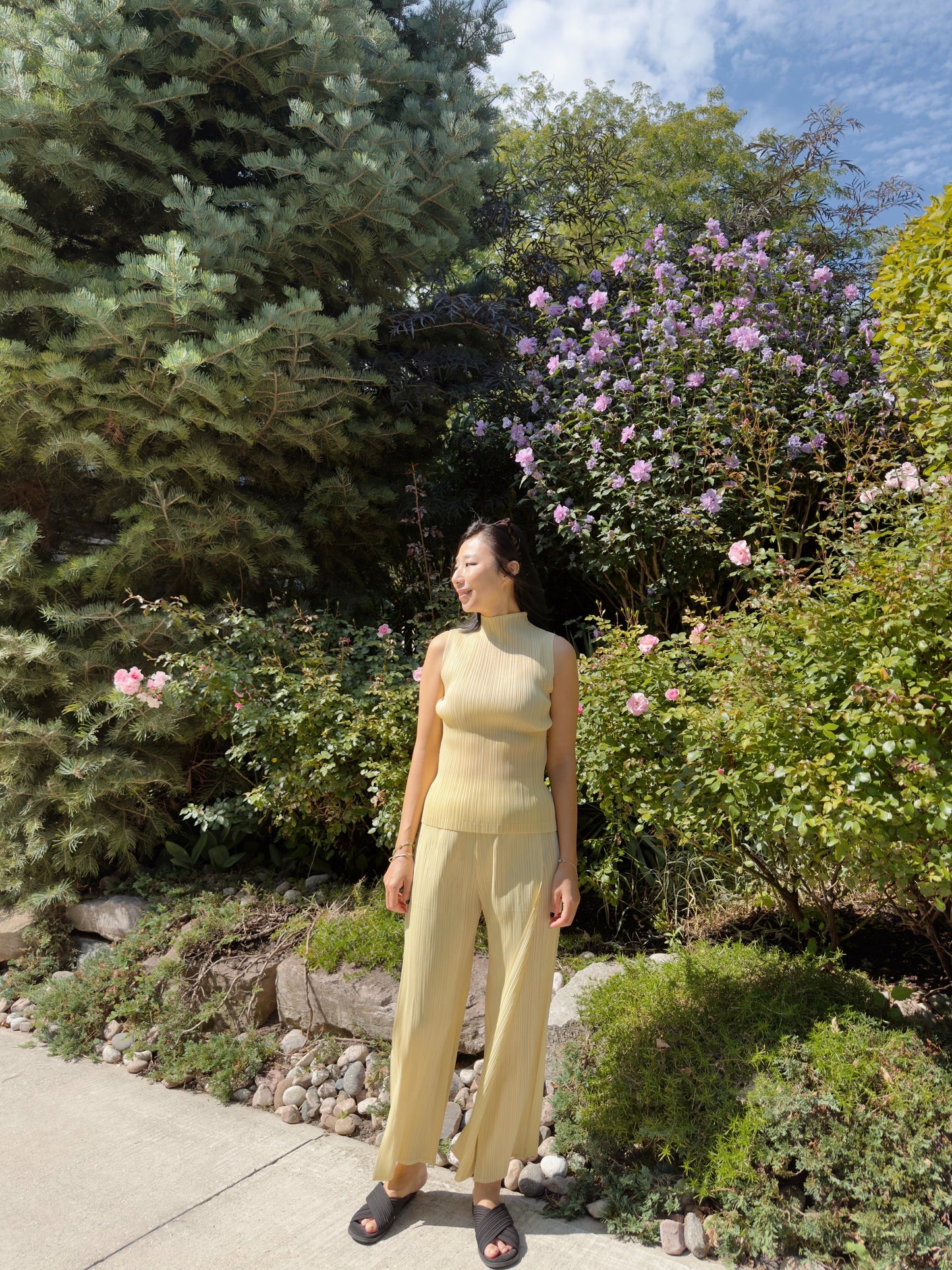 Pleated Double Wrap Pants (lemon,blue)