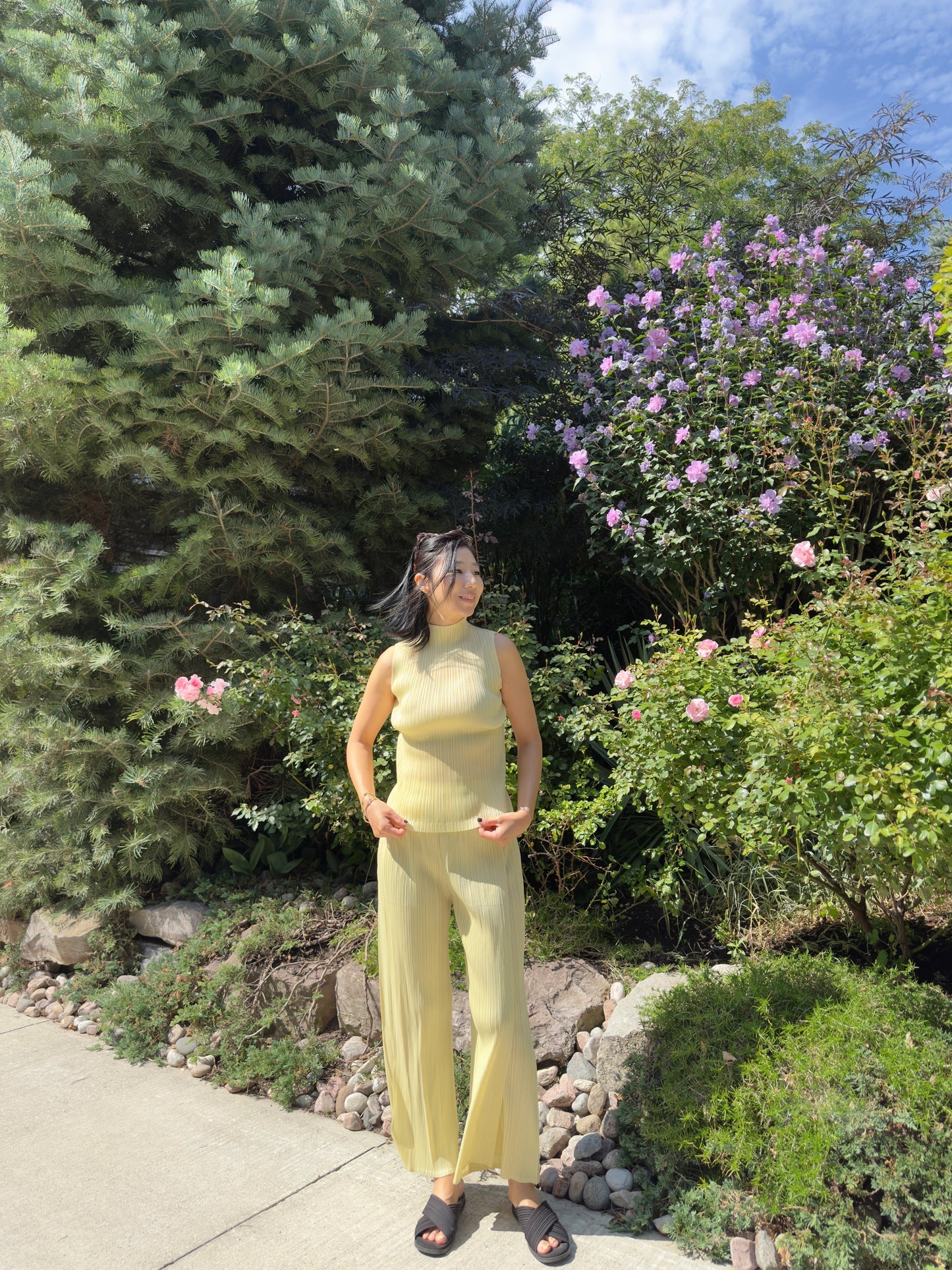 Pleated Double Wrap Pants (lemon,blue)