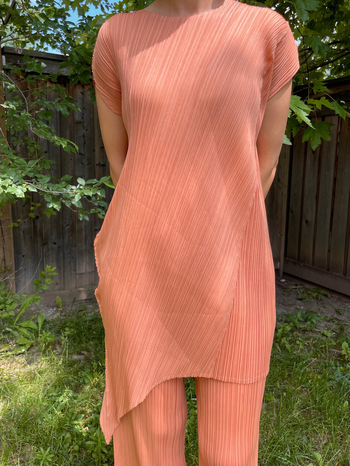 Unbalanced pleats Top(orange,pink)