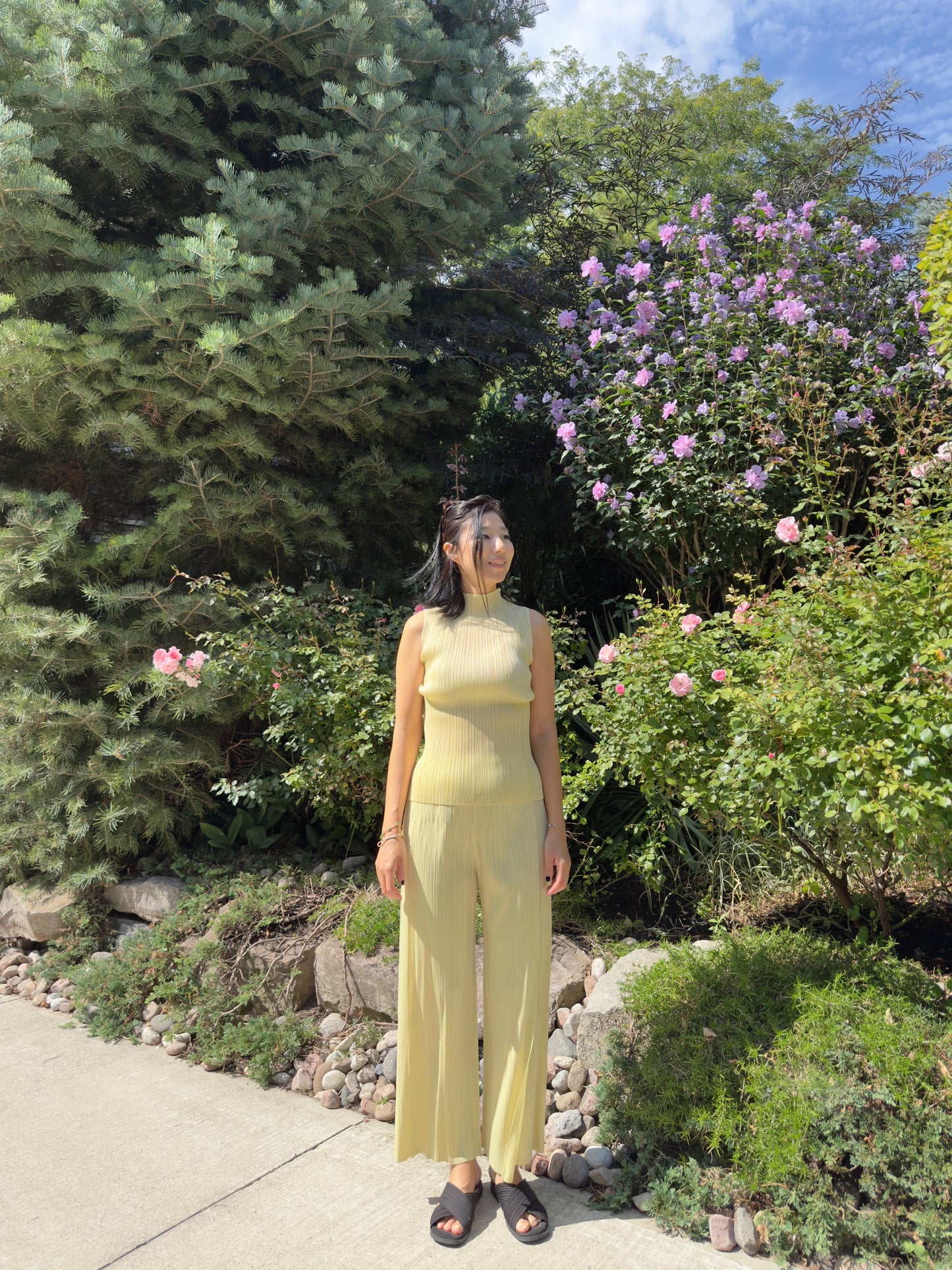 Pleated Double Wrap Pants (lemon,blue)