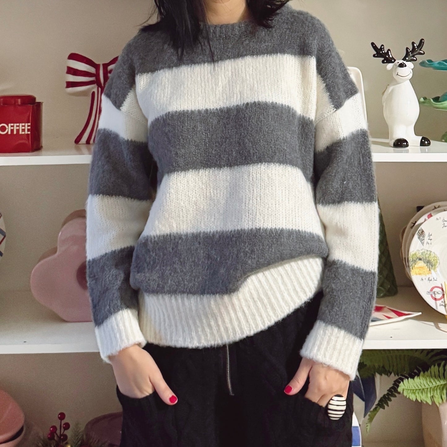 Striped knit (pink,gray)