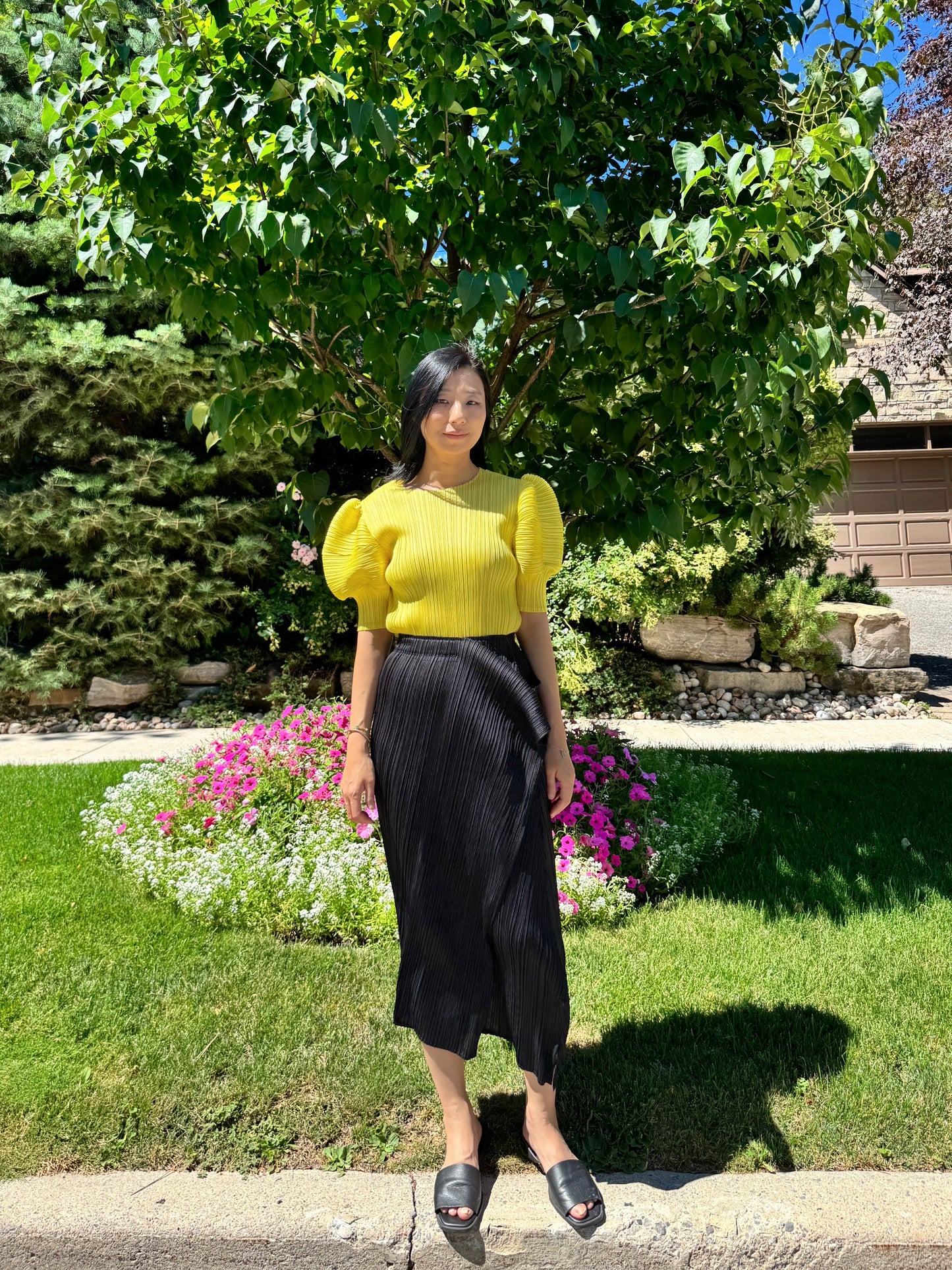 Pleats puff sleeves   (pink,yellow,black)
