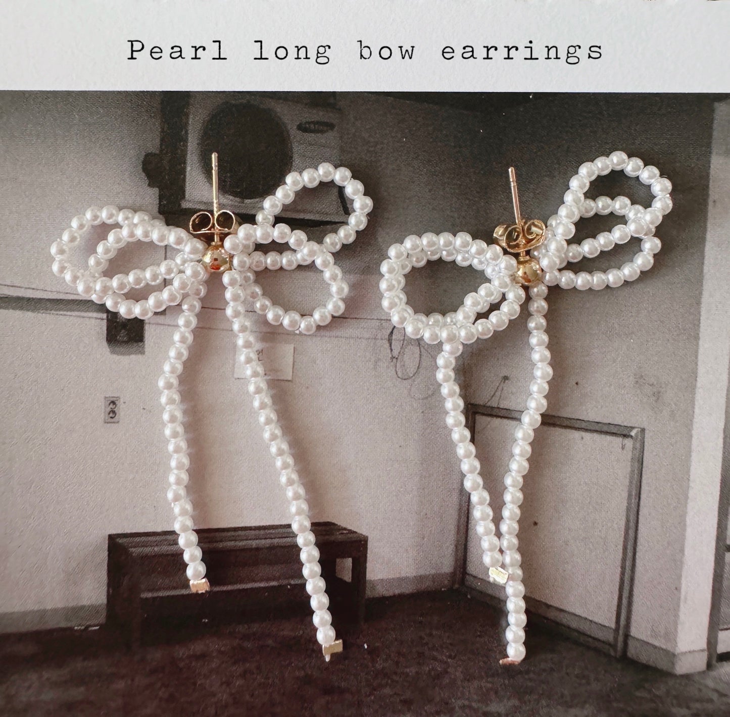 Pearl long bow earrings