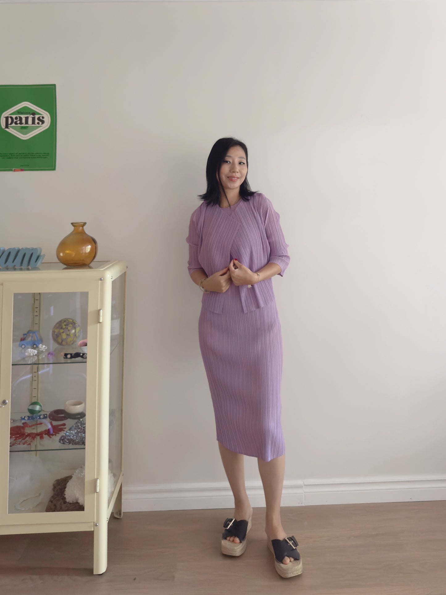 Lavender pleated Midi-length cardigan