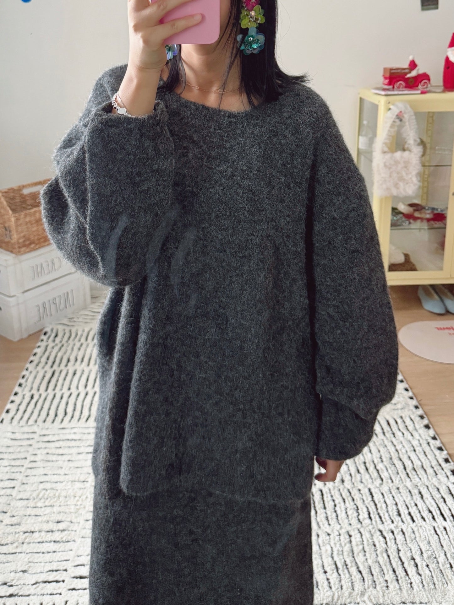 Button Knit Two Piece Sets(brown, grey)