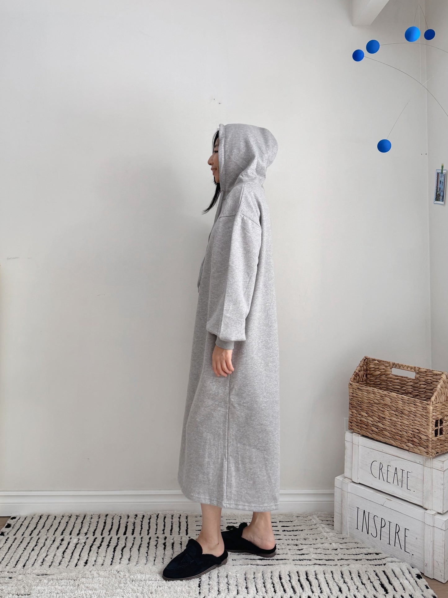 Hoodie long dress (gray,oatmeal, black)