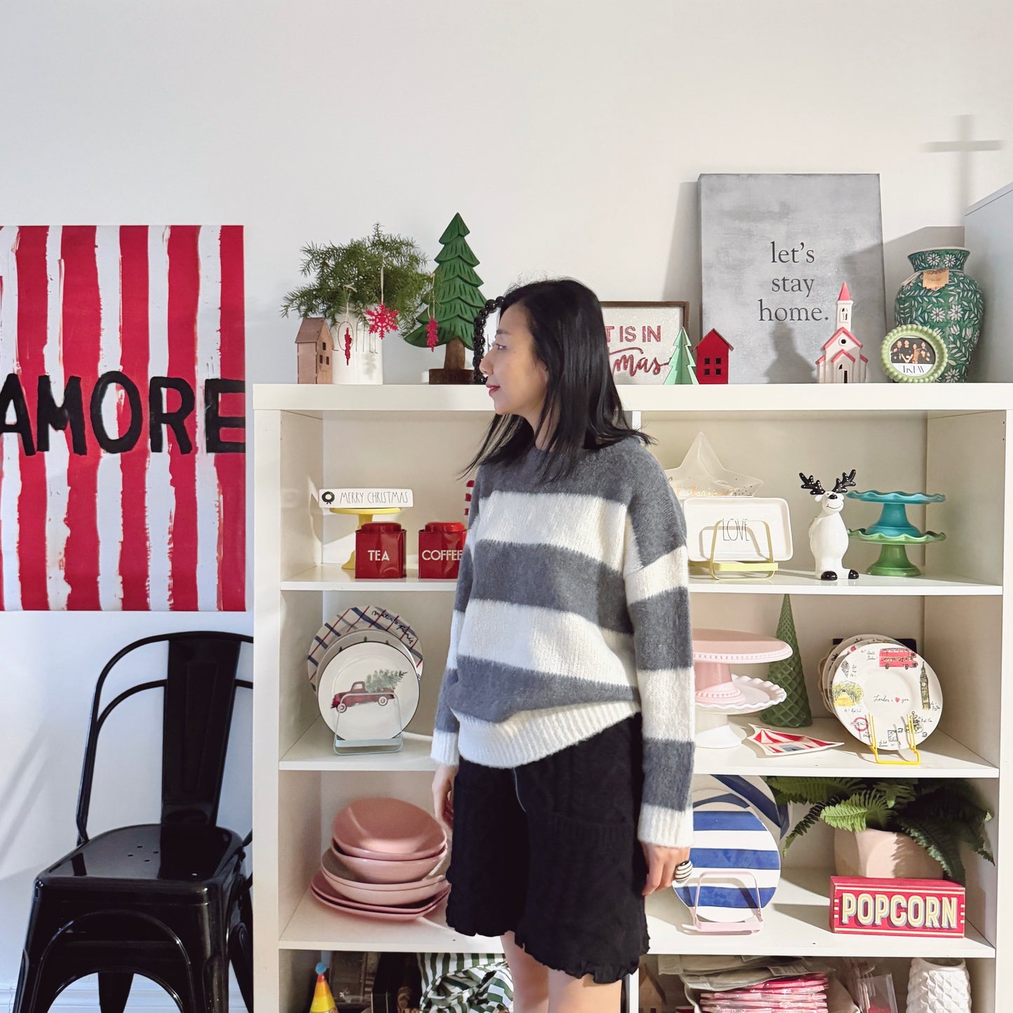 Striped knit (pink,gray)