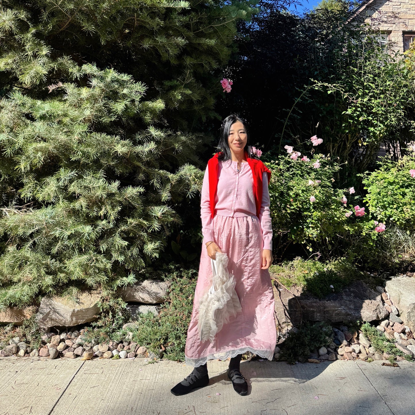 Satin lace skirt (pink, blue)