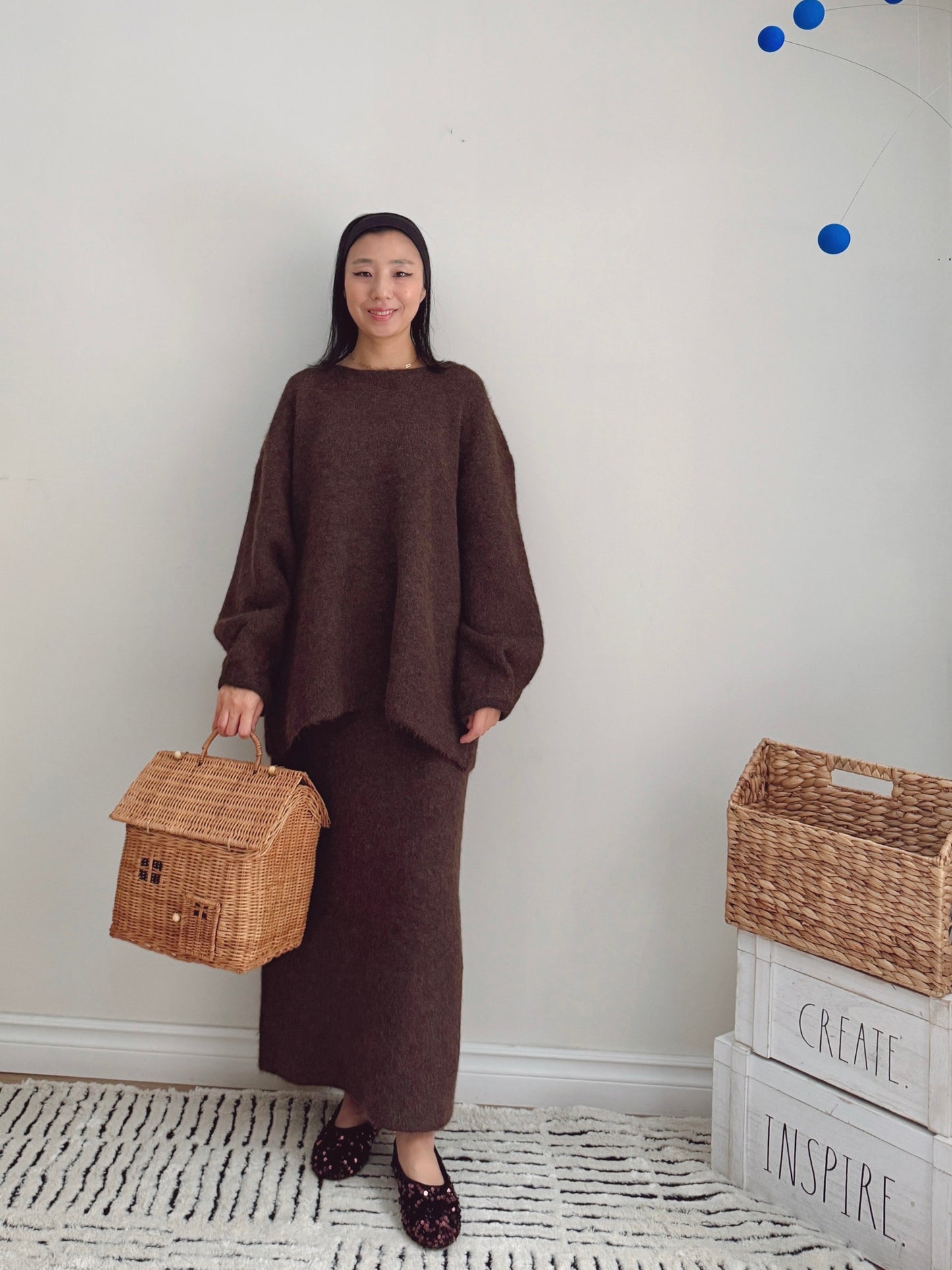 Button Knit Two Piece Sets(brown, grey)