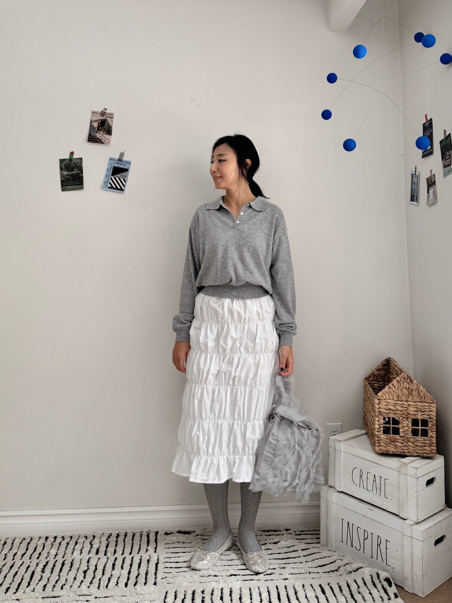 Bubble shirring sk (white, black)
