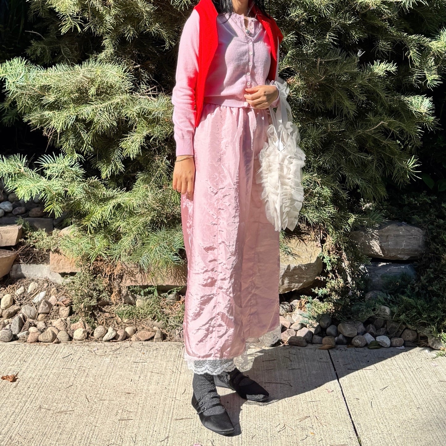 Satin lace skirt (pink, blue)