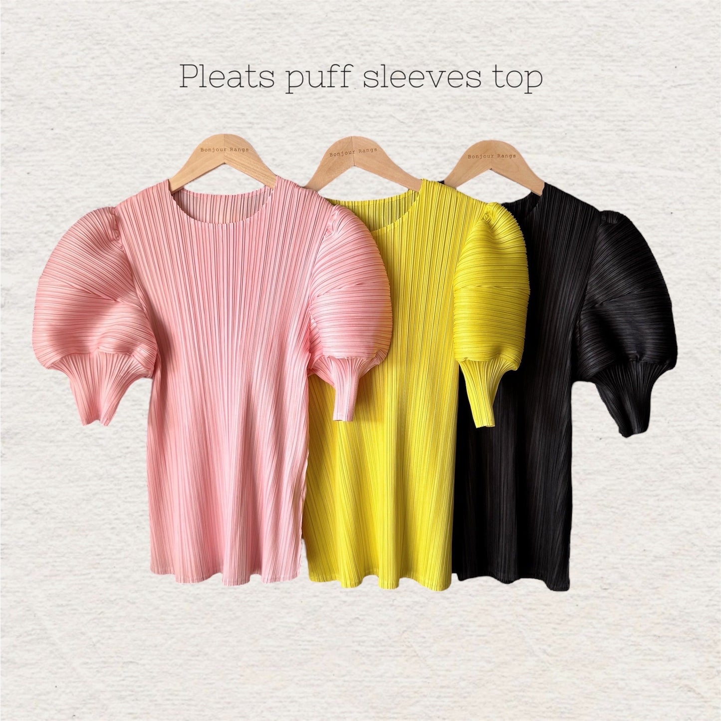 Pleats puff sleeves   (pink,yellow,black)