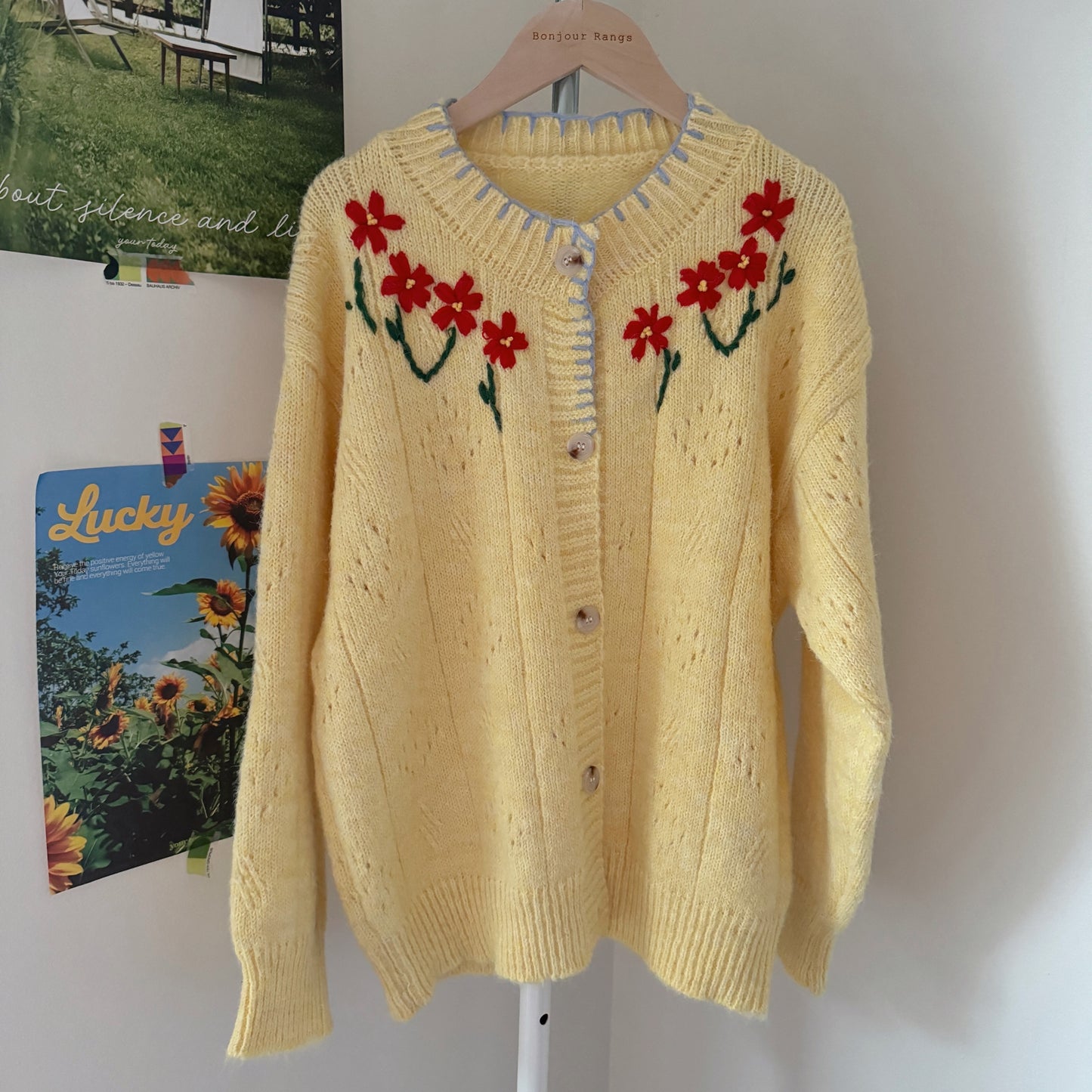 Vintage flower cardigan (grey,yellow,brown)