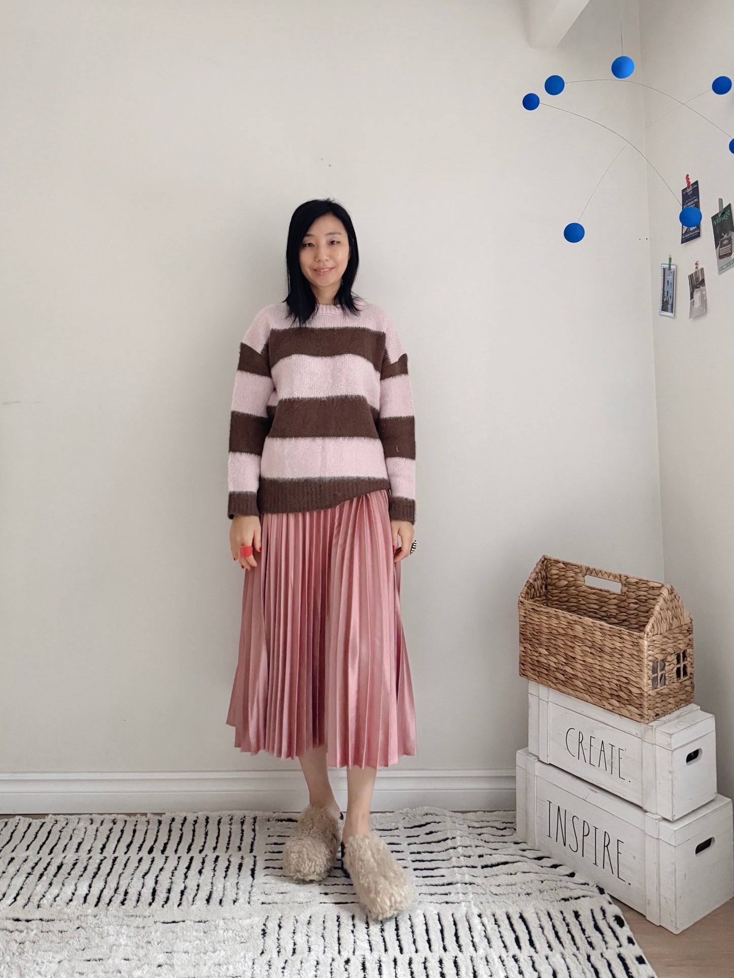 Striped knit (pink,gray)