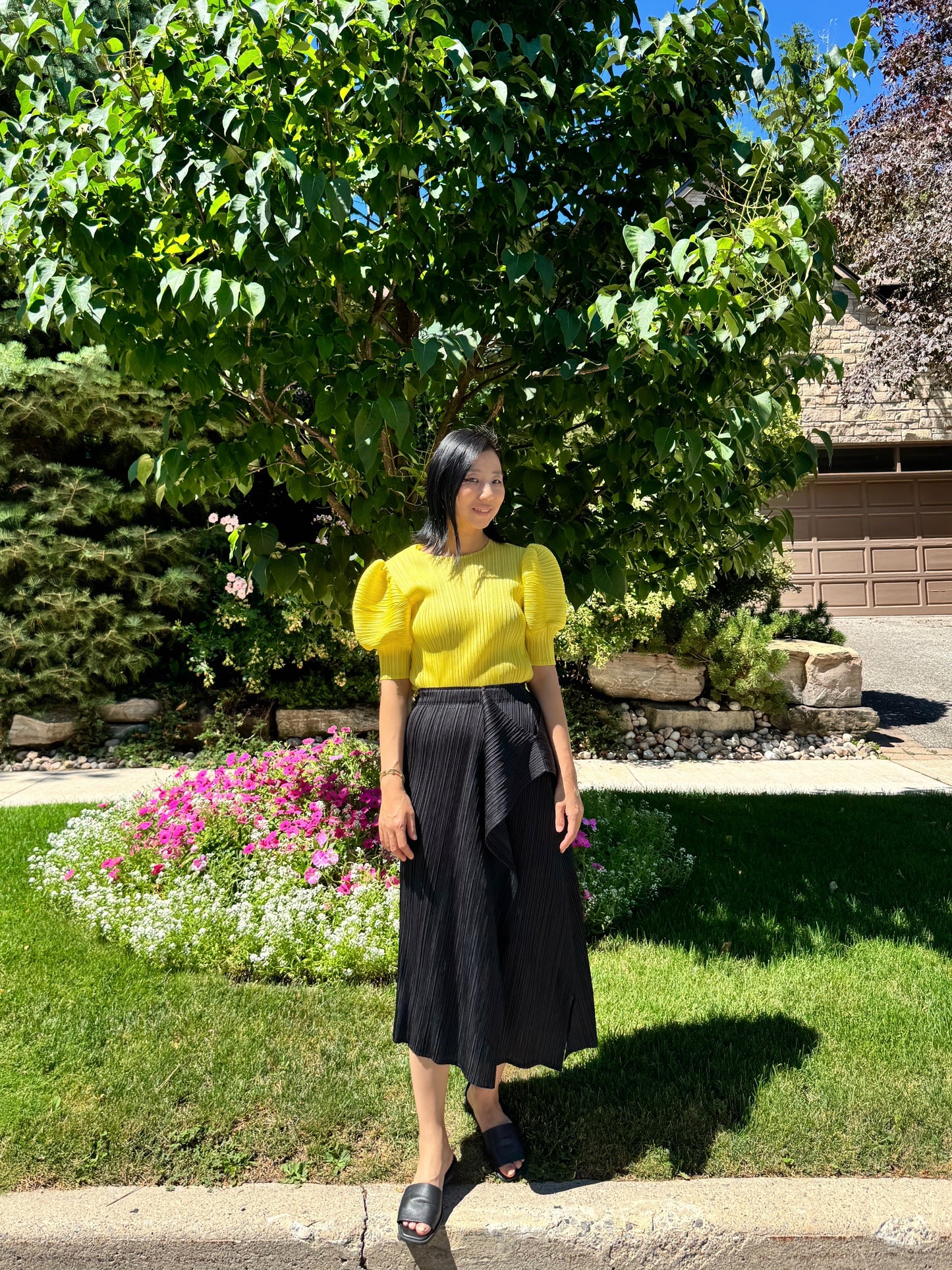 Pleats puff sleeves   (pink,yellow,black)