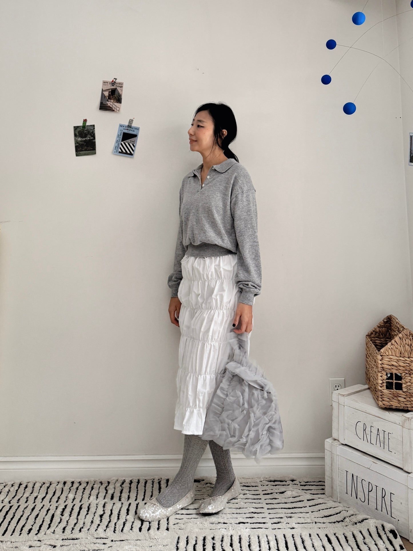 Bubble shirring sk (white, black)