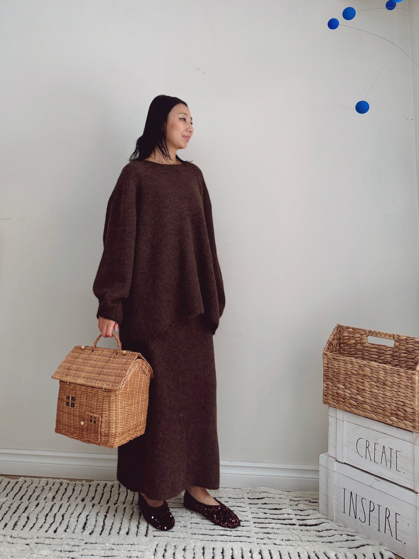 Button Knit Two Piece Sets(brown, grey)