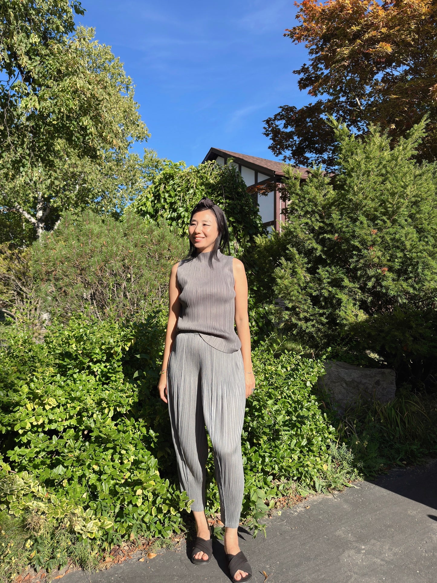 SS)Pleated baggy pants (gray,black)