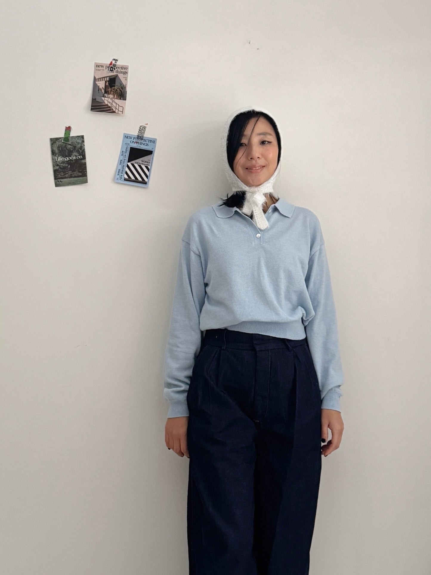 Italy collar knit (gray,yellow,pastel blue,blue)