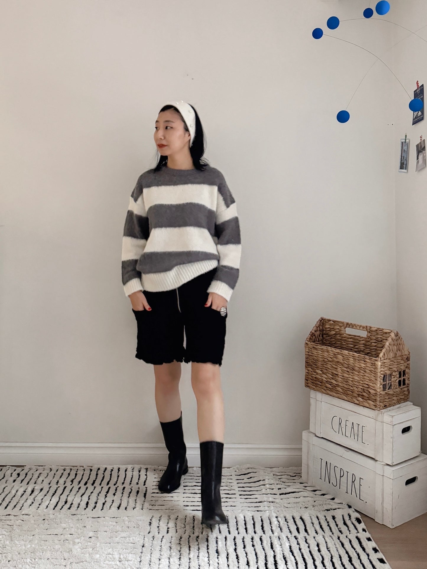 Striped knit (pink,gray)