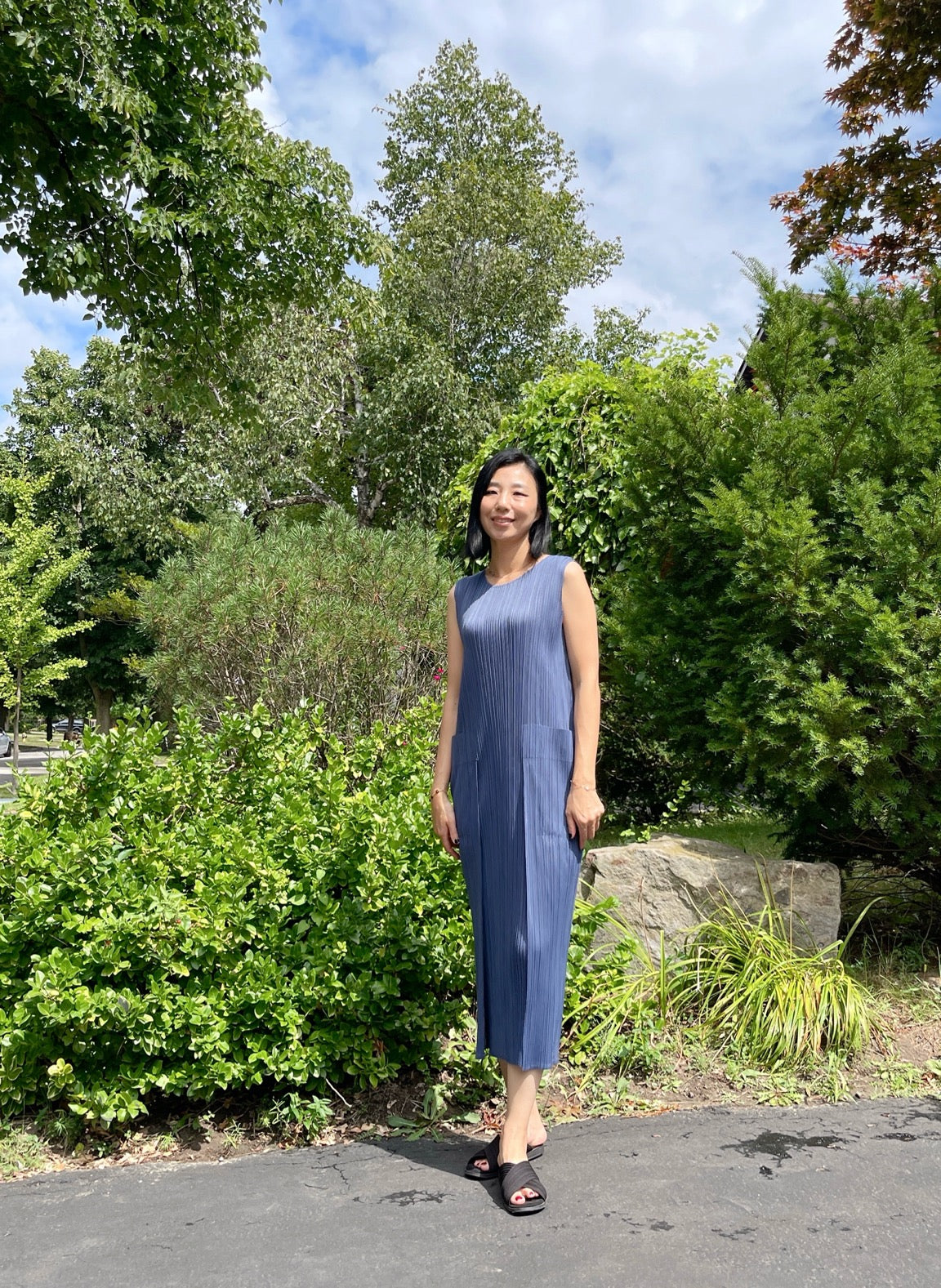 Pleats pocket dress( navy, ivory)