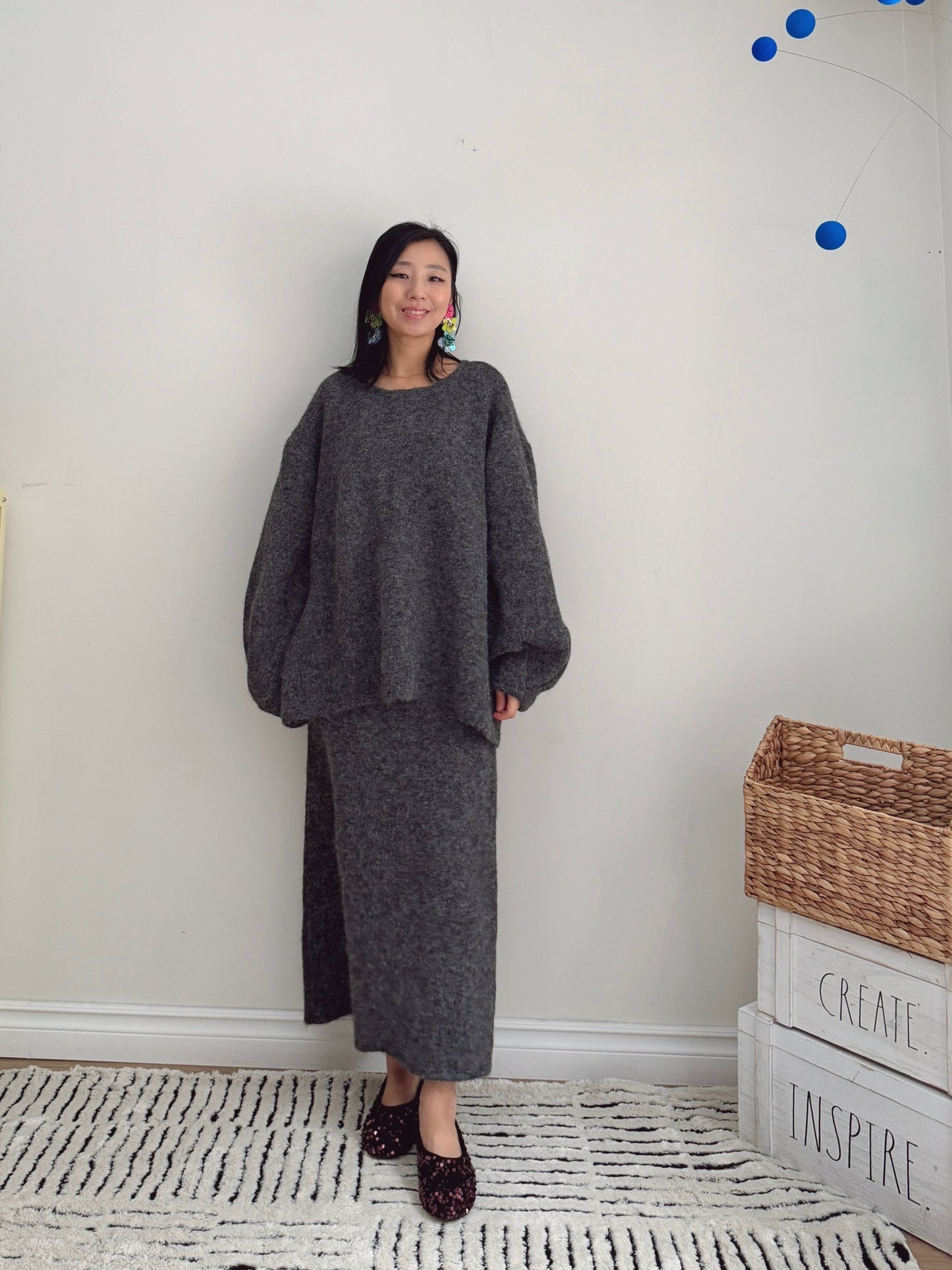 Button Knit Two Piece Sets(brown, grey)