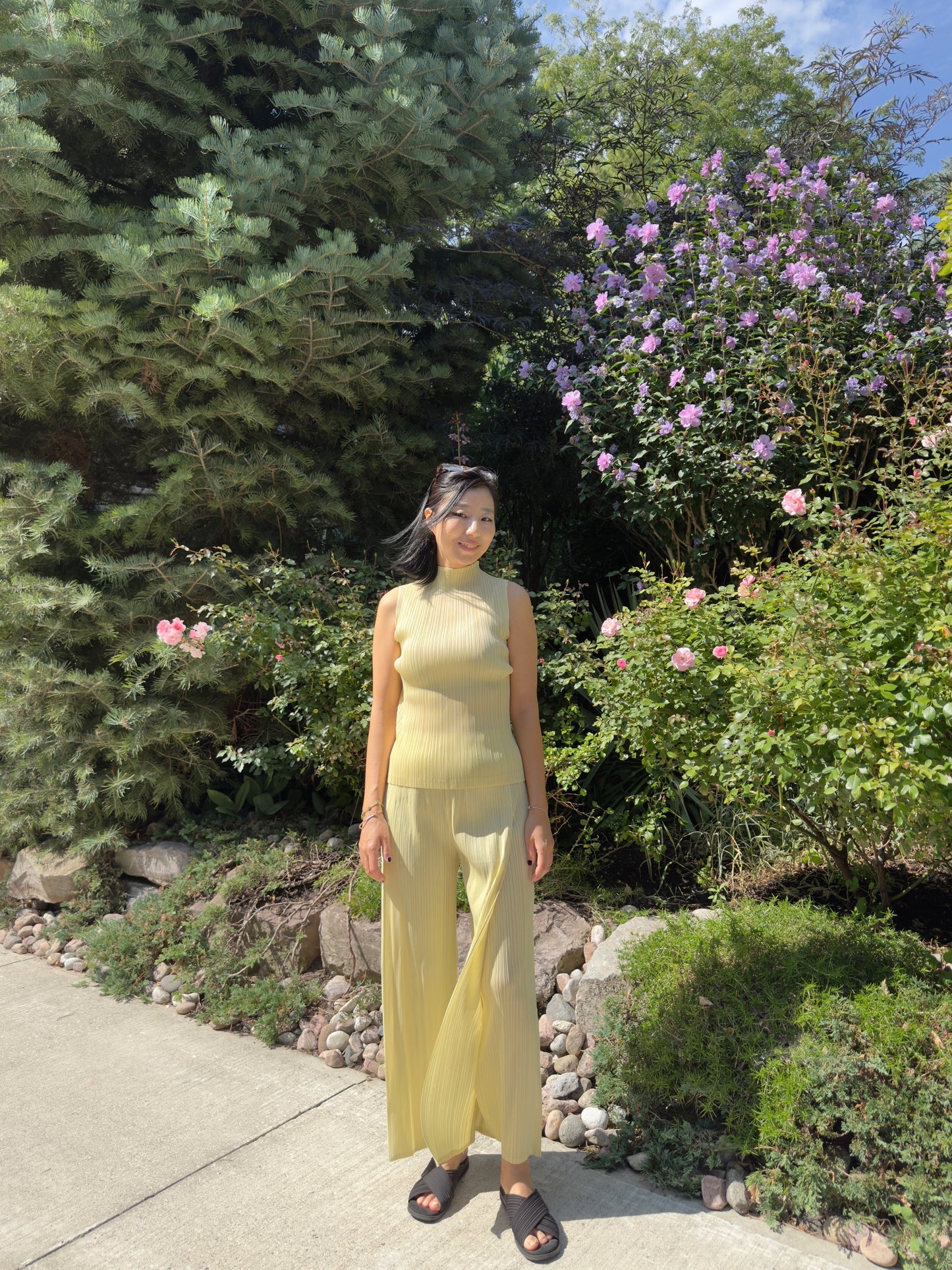 Pleated Double Wrap Pants (lemon,blue)