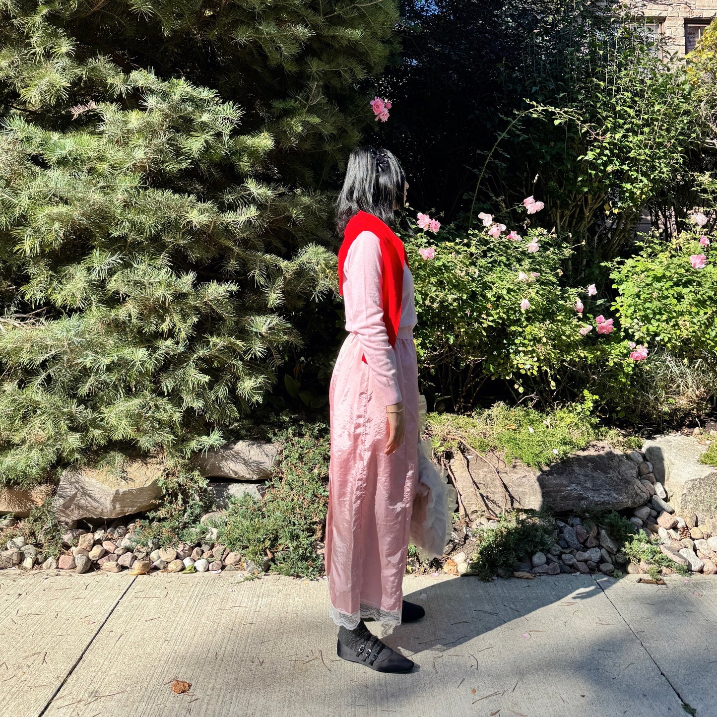 Satin lace skirt (pink, blue)