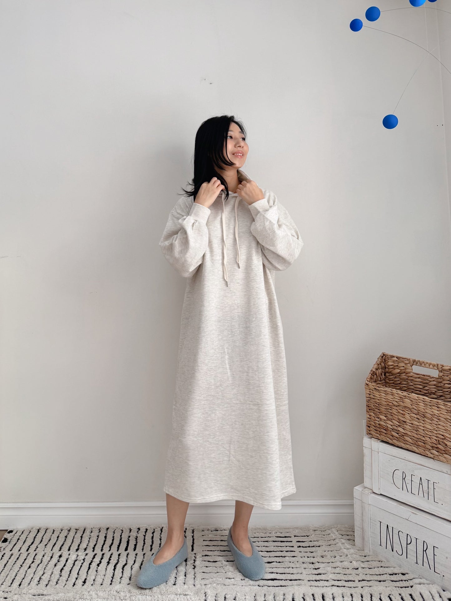 Hoodie long dress (gray,oatmeal, black)