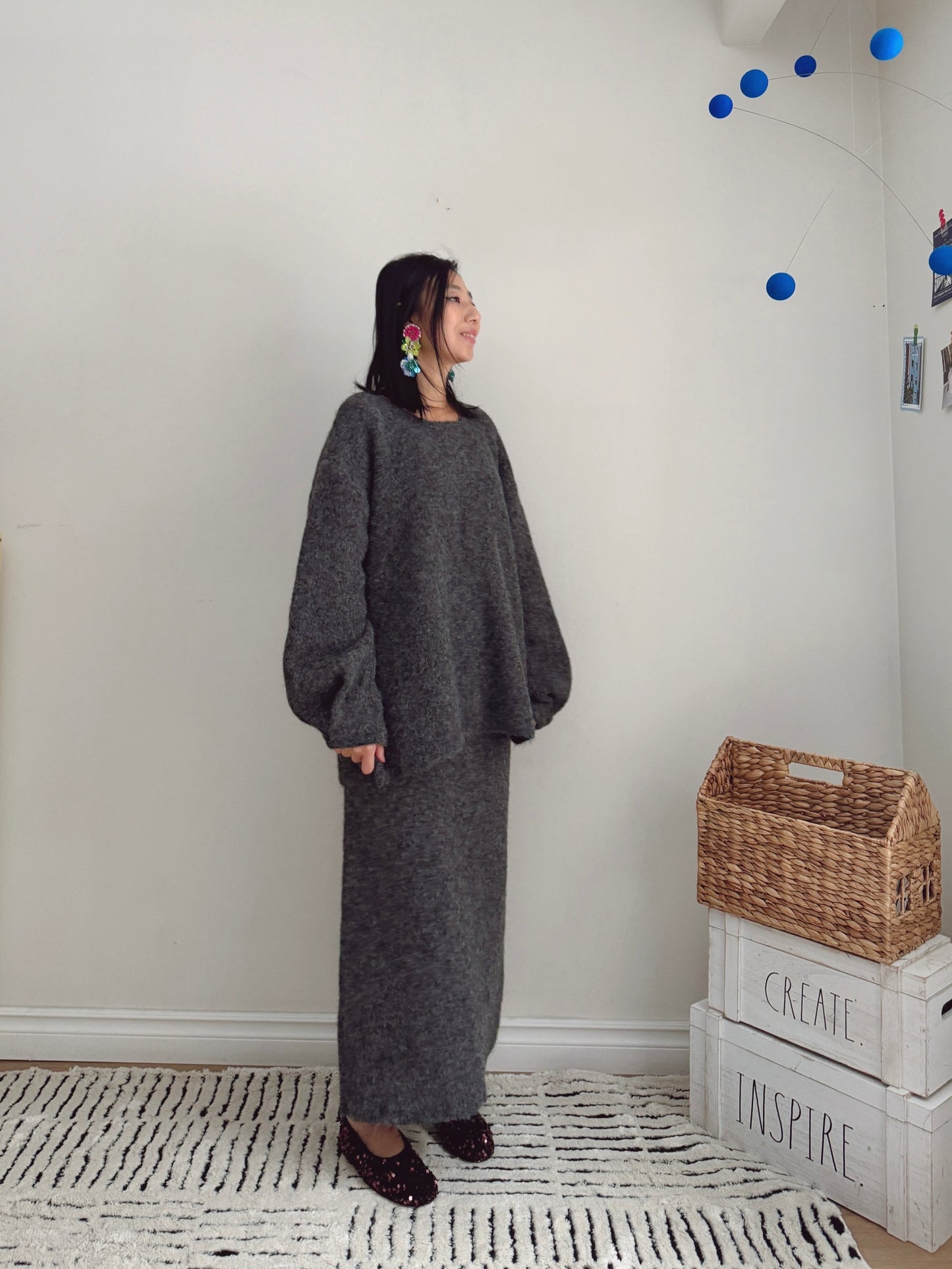 Button Knit Two Piece Sets(brown, grey)