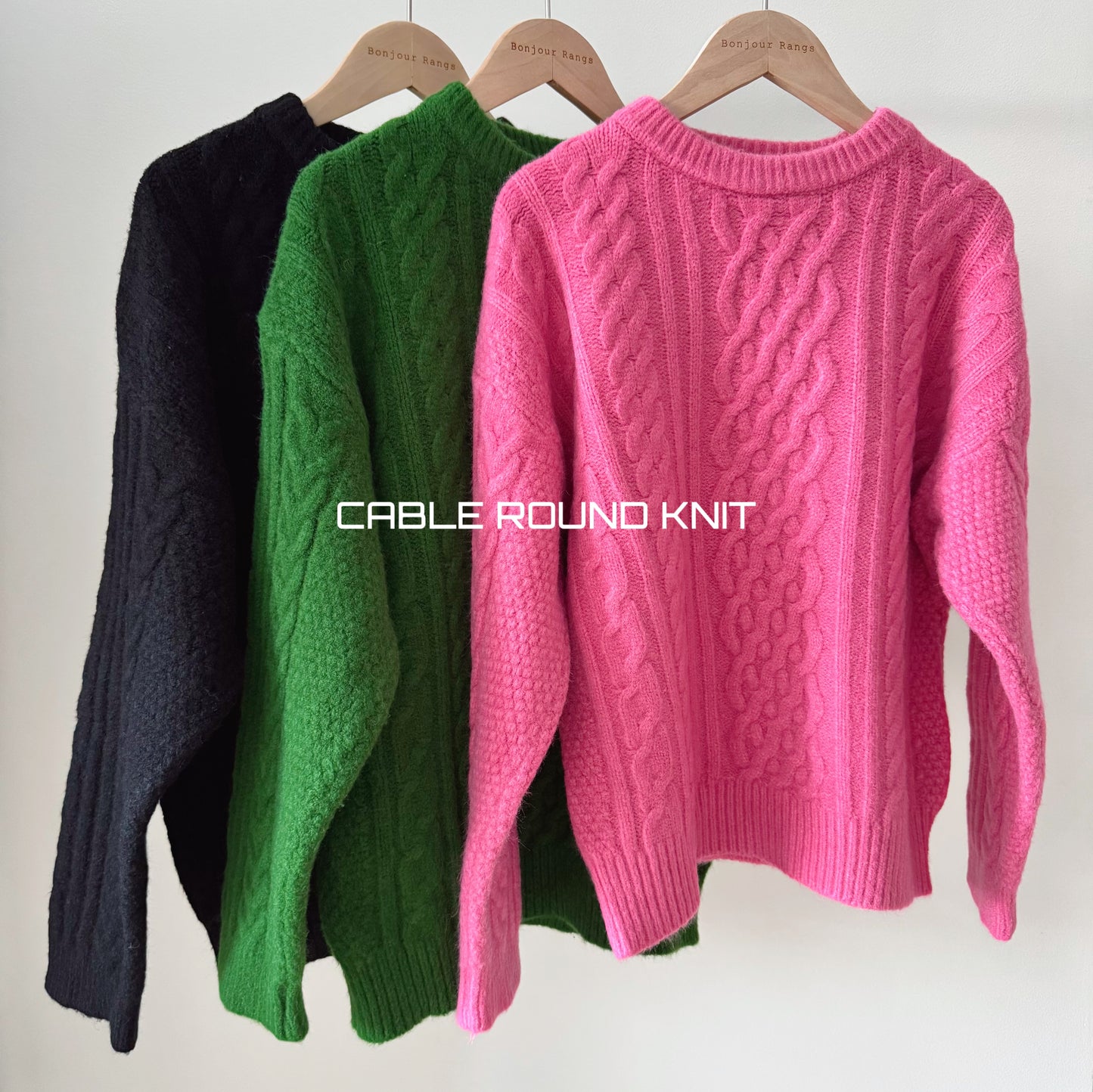 CABLE ROUND KNIT(pink , green, black )