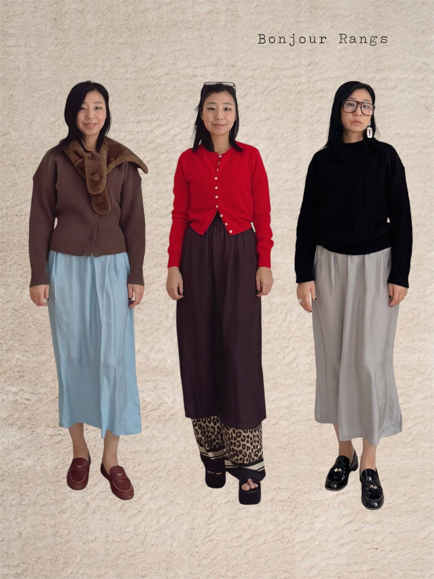 Glossy Banding Skirt (blue,brown,grey)