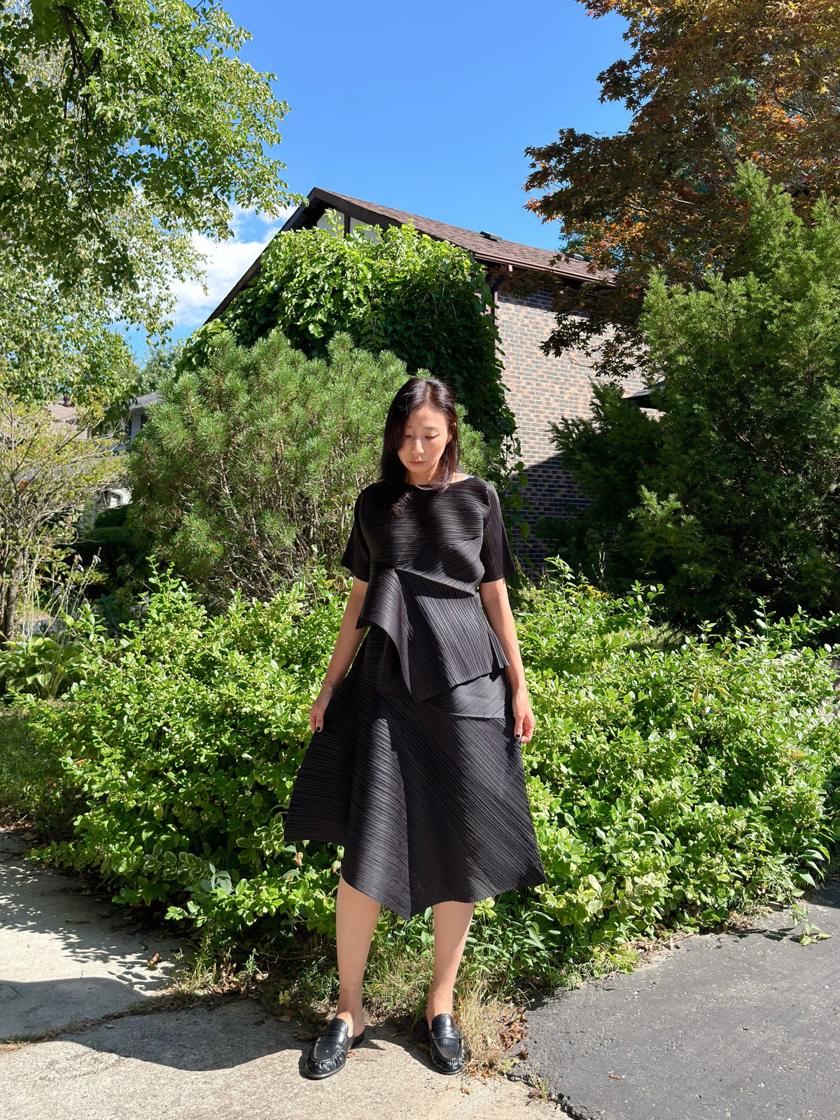 Pleated Draped Top (black ,gray)