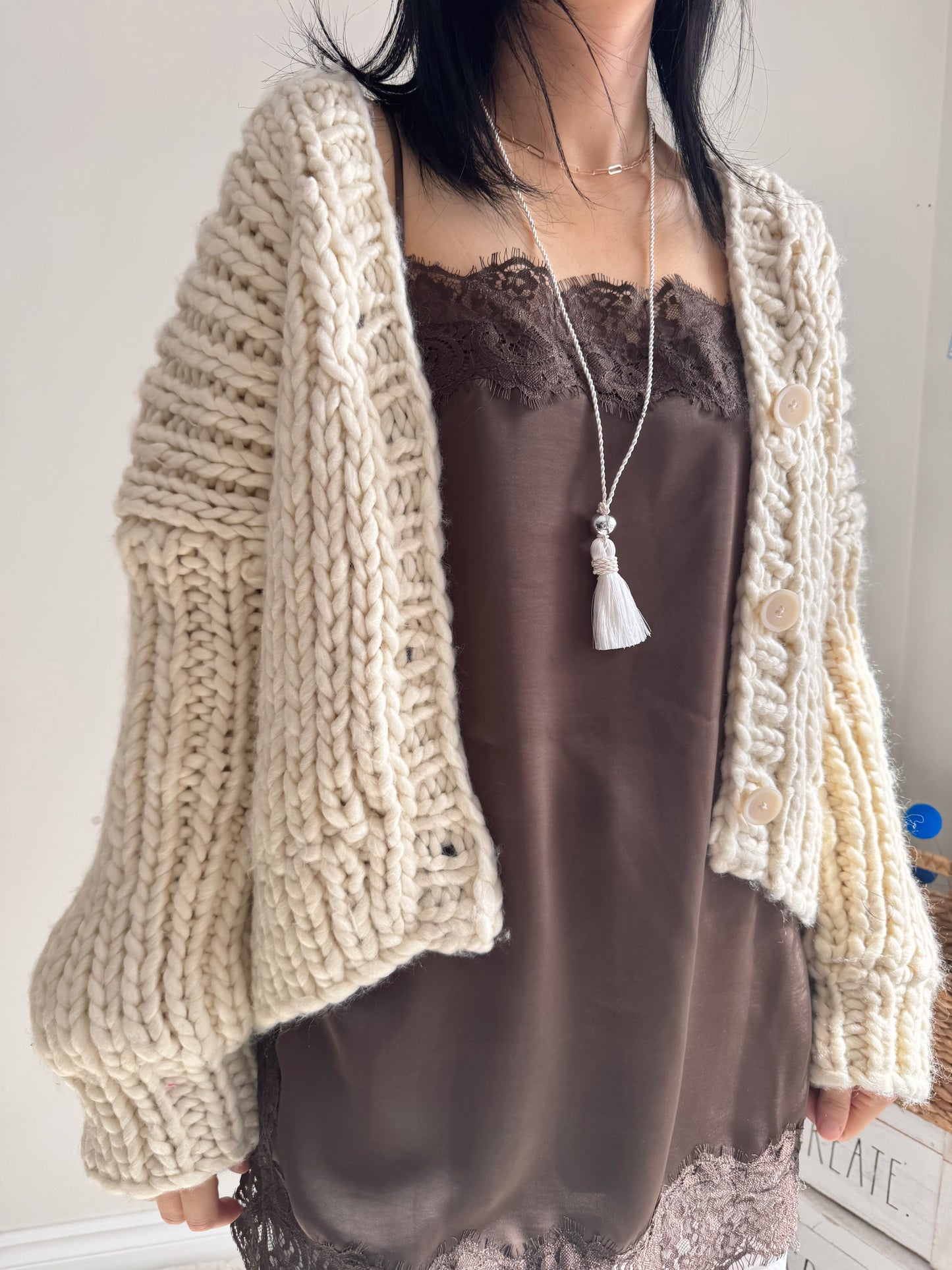 Long Tassel Necklace (black, white)