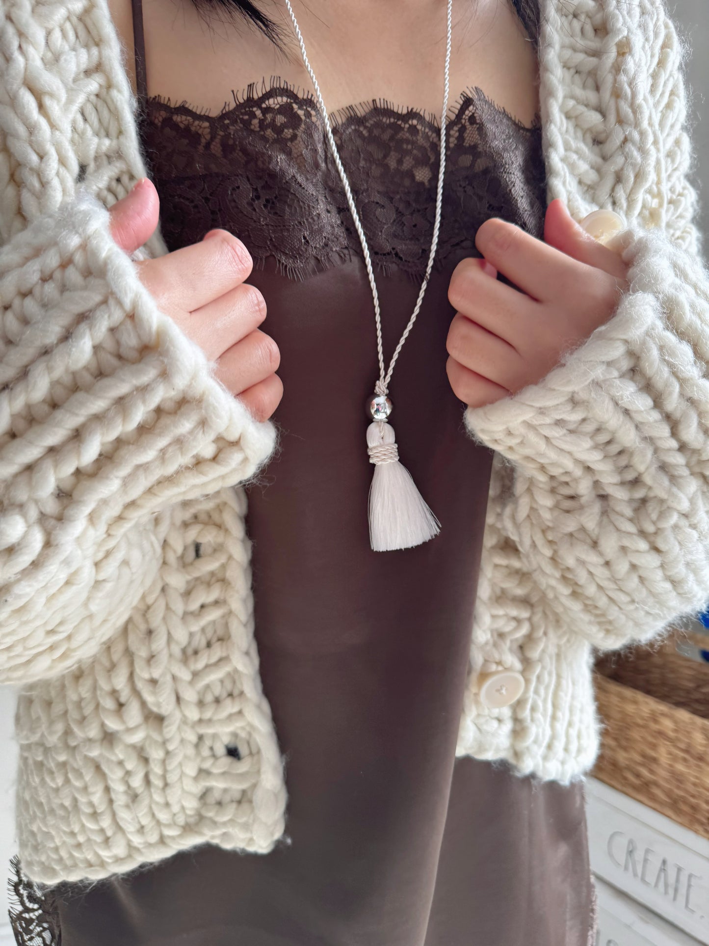 Long Tassel Necklace (black, white)