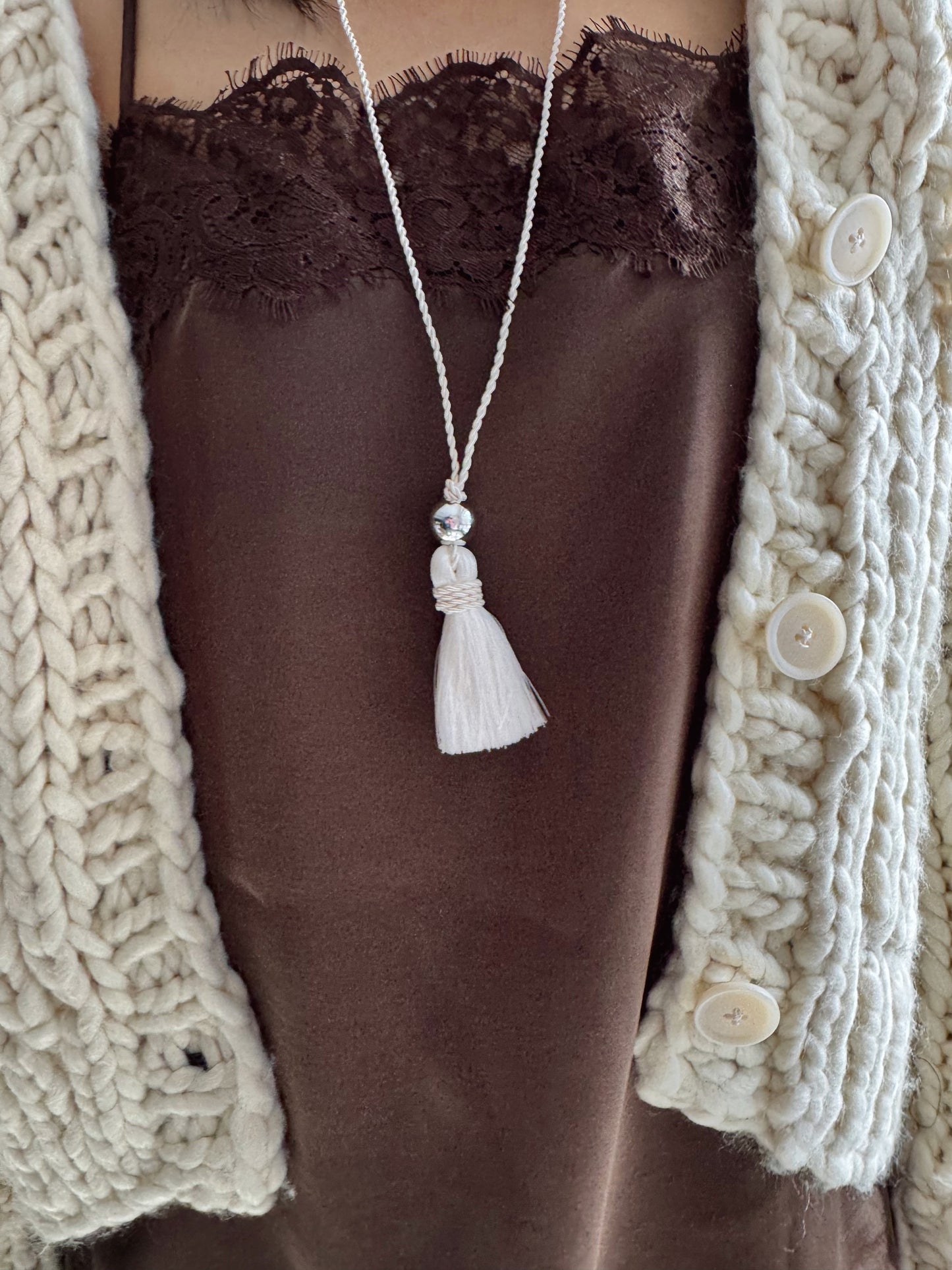 Long Tassel Necklace (black, white)