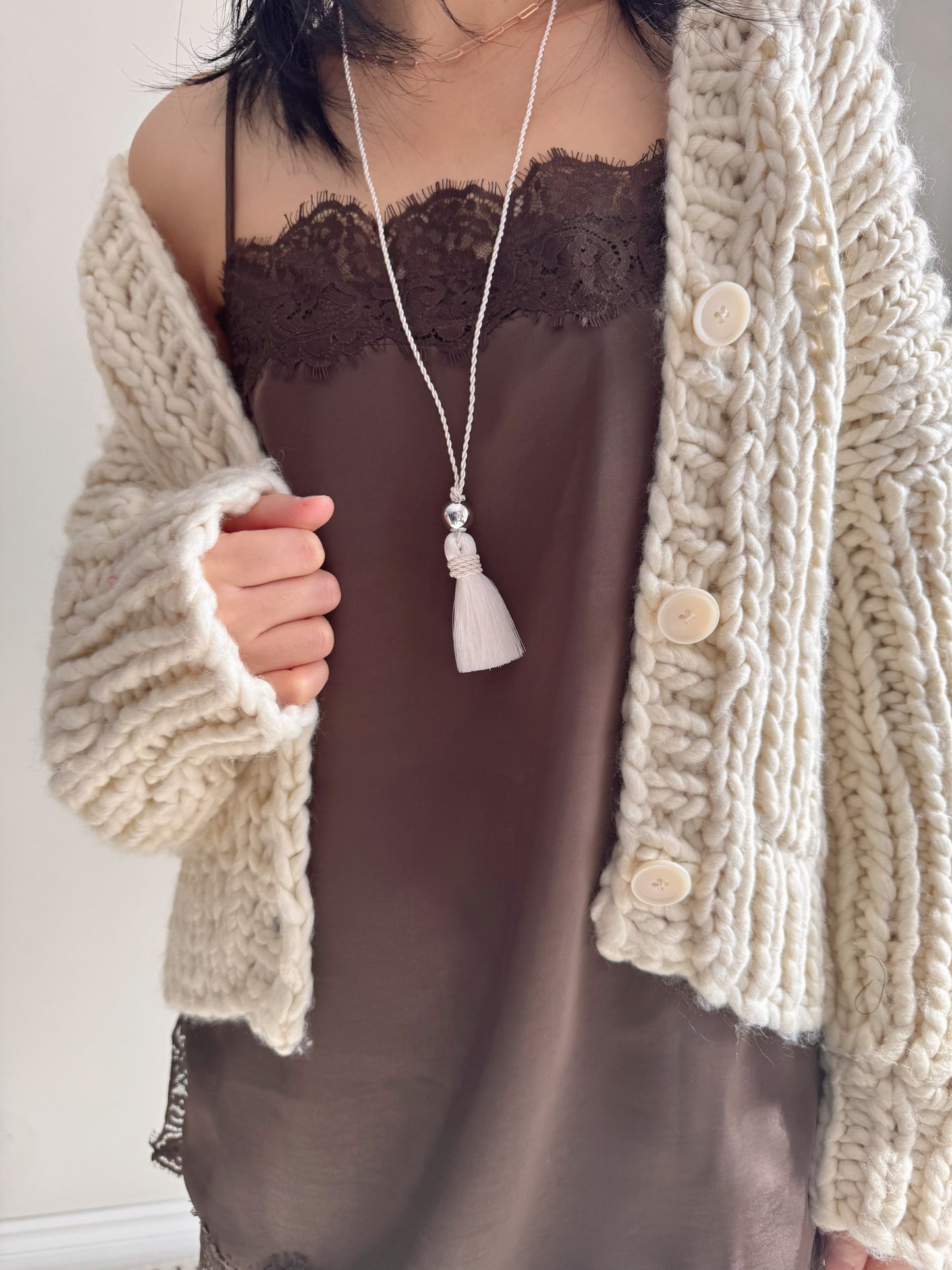 Long Tassel Necklace (black, white)