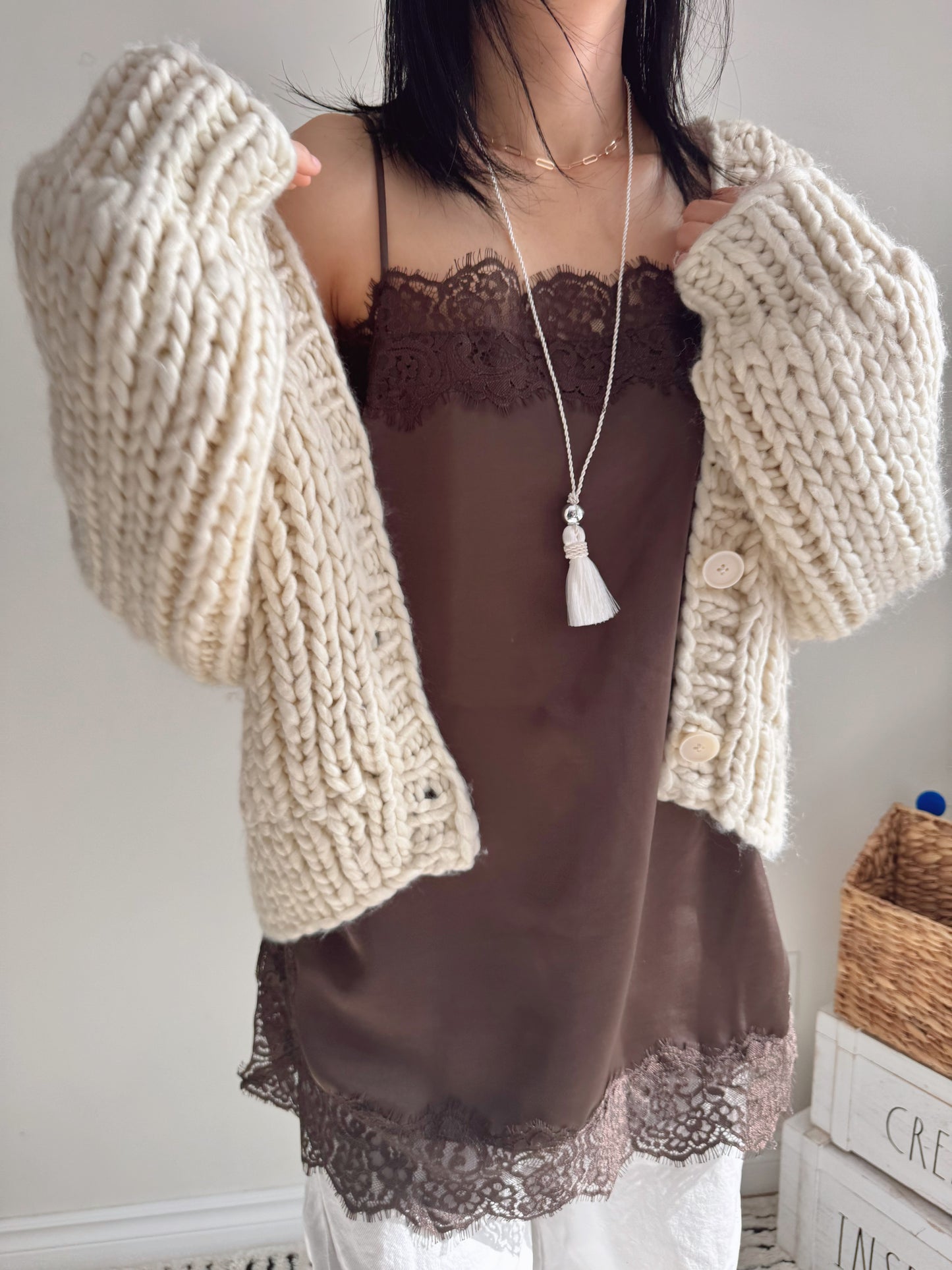 Long Tassel Necklace (black, white)