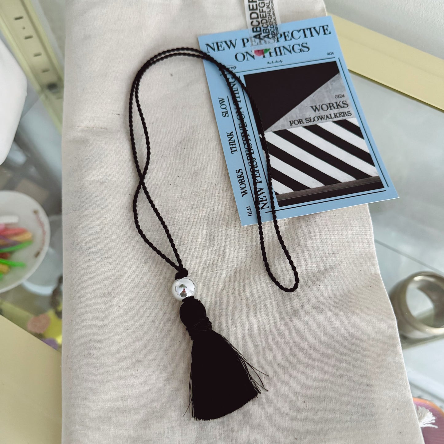Long Tassel Necklace (black, white)