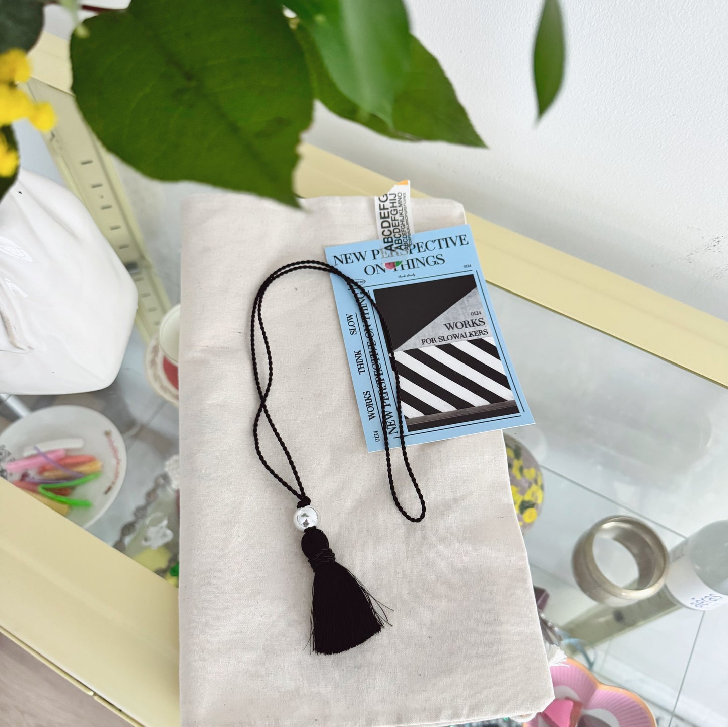 Long Tassel Necklace (black, white)