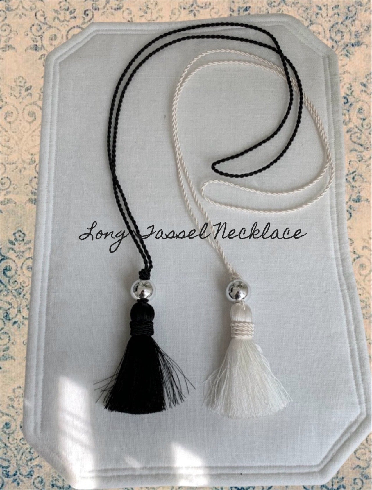 Long Tassel Necklace (black, white)