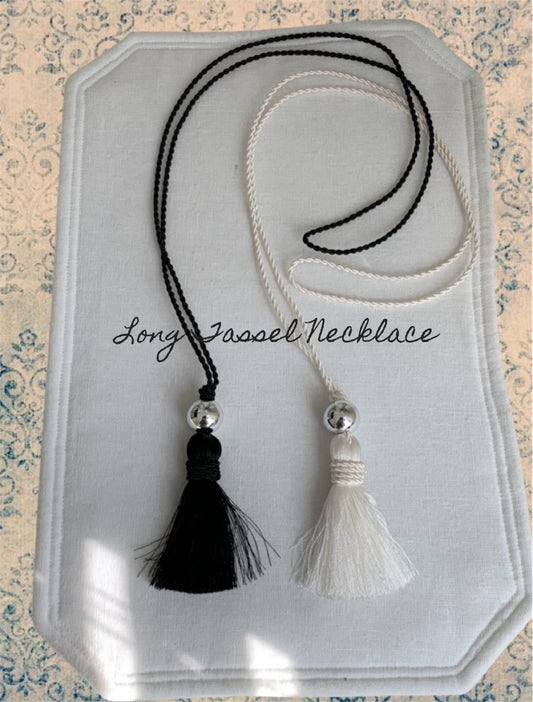 Long Tassel Necklace (black, white)