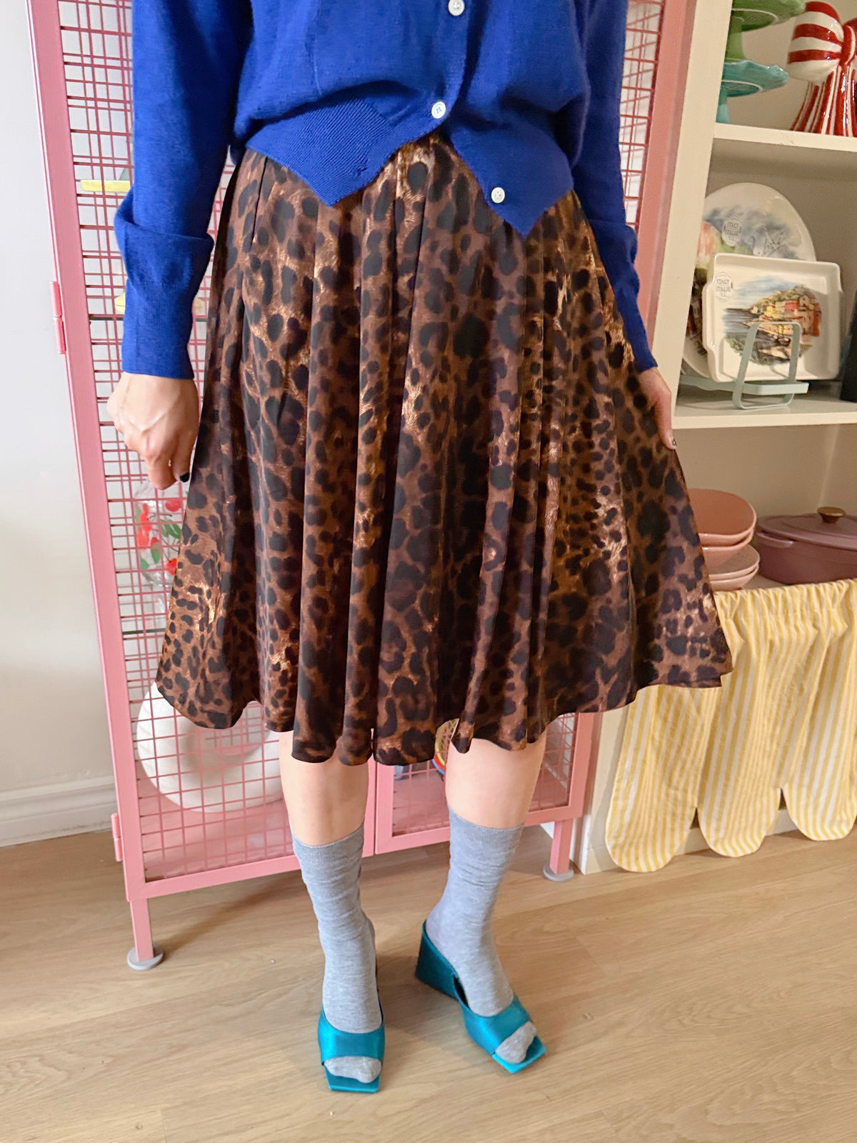LEOPARD VOLUME PLEATED SKIRT