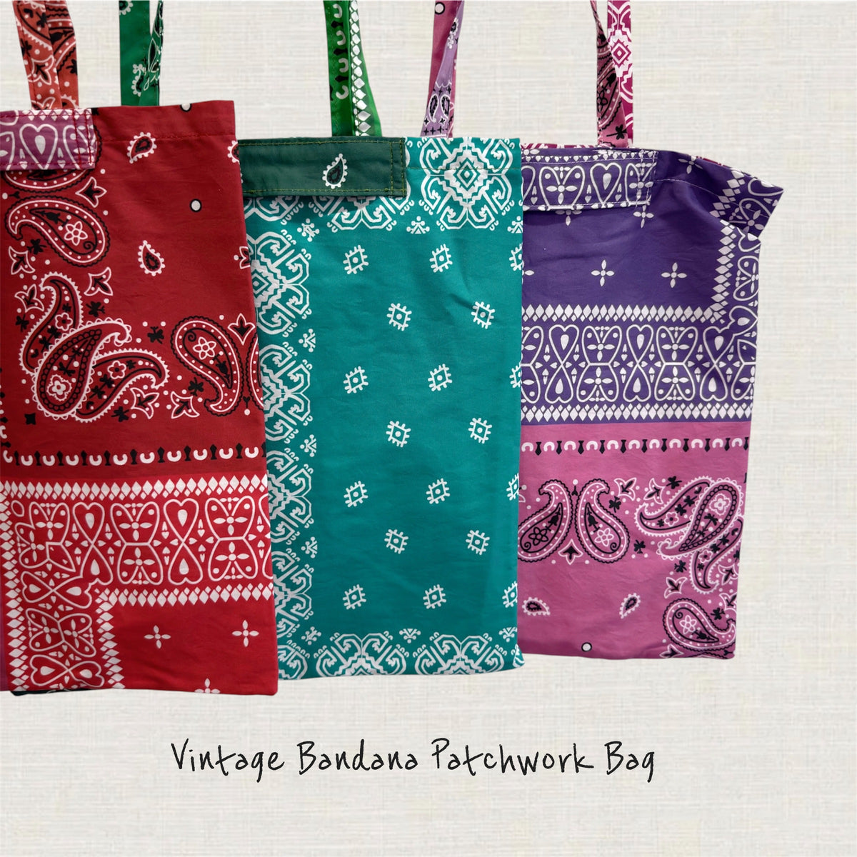Vintage Bandana Patchwork Bag (red, purple, green)