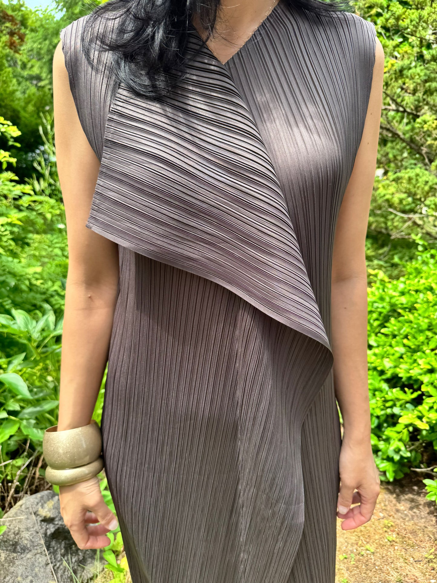 Pleated Wrap Layered Dress (brown, beige, black)